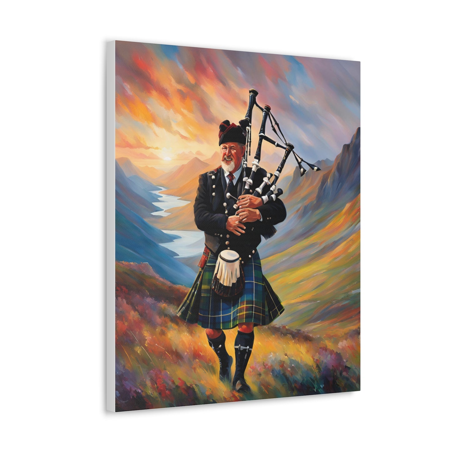 Canvas Gallery Wrap - Scottish Highlander Bagpiper Art for Home Decor