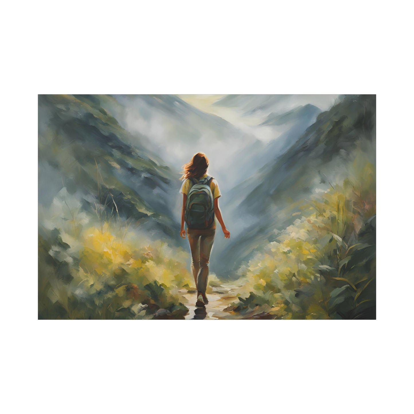 Inspirational Landscape Canvas Art - Dreamy Hiking Scene for Home Decor