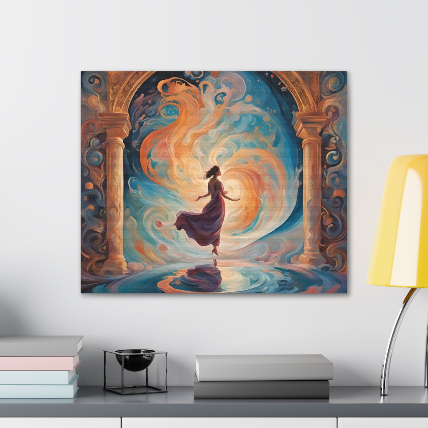 Whimsical Canvas Gallery Wrap - Dreamy Woman in Cosmic Swirl Art