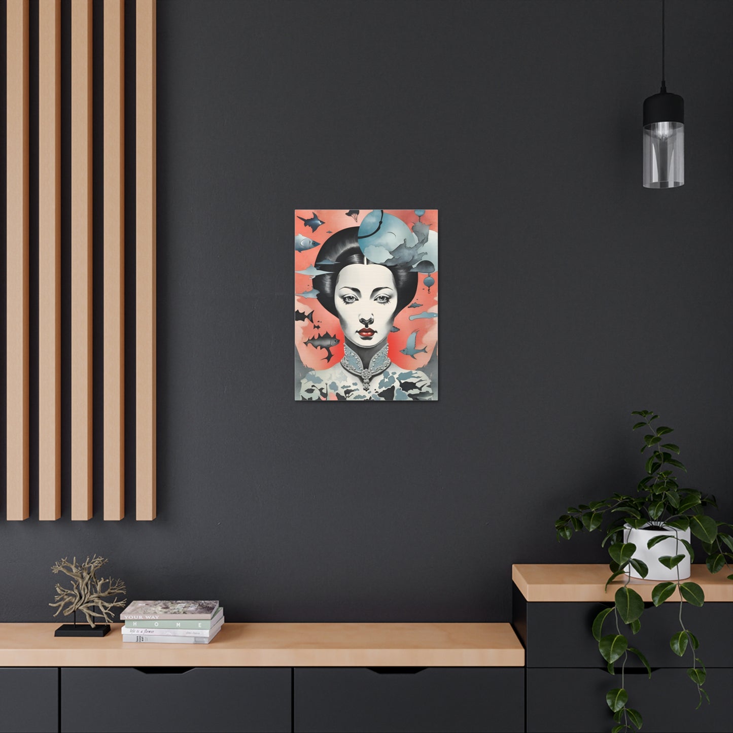 Canvas Wraps - Contemporary Female Portrait with Fish & Clouds