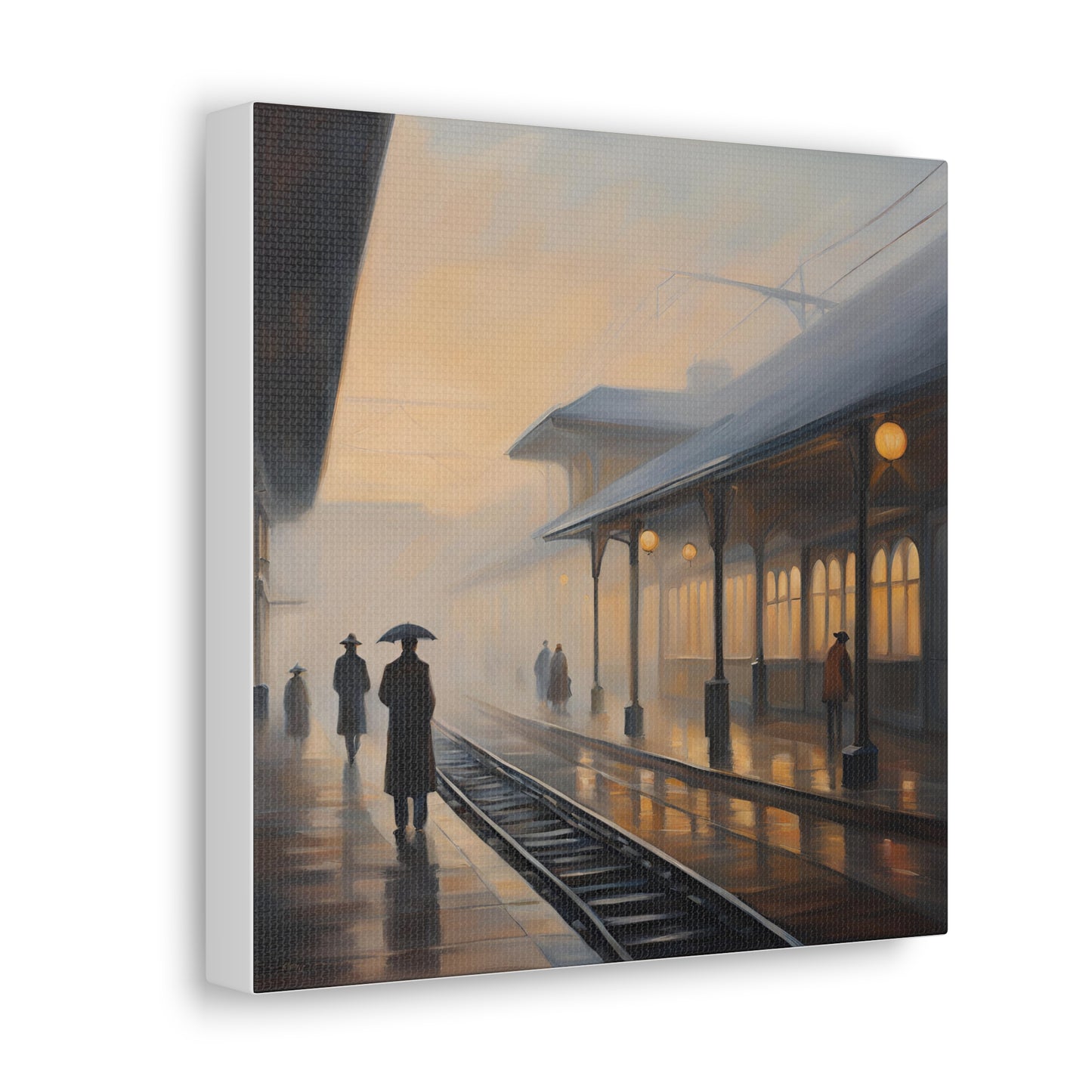 Serene Canvas Gallery Wrap - A Train Station at Dawn