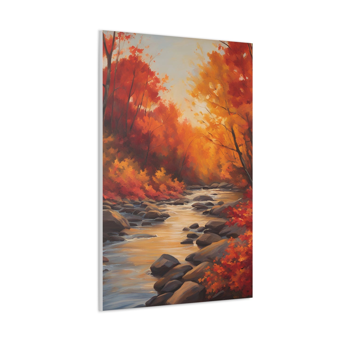 Autumn Leaves on a River Canvas Gallery Wrap - Scenic Wall Art for Home Decor