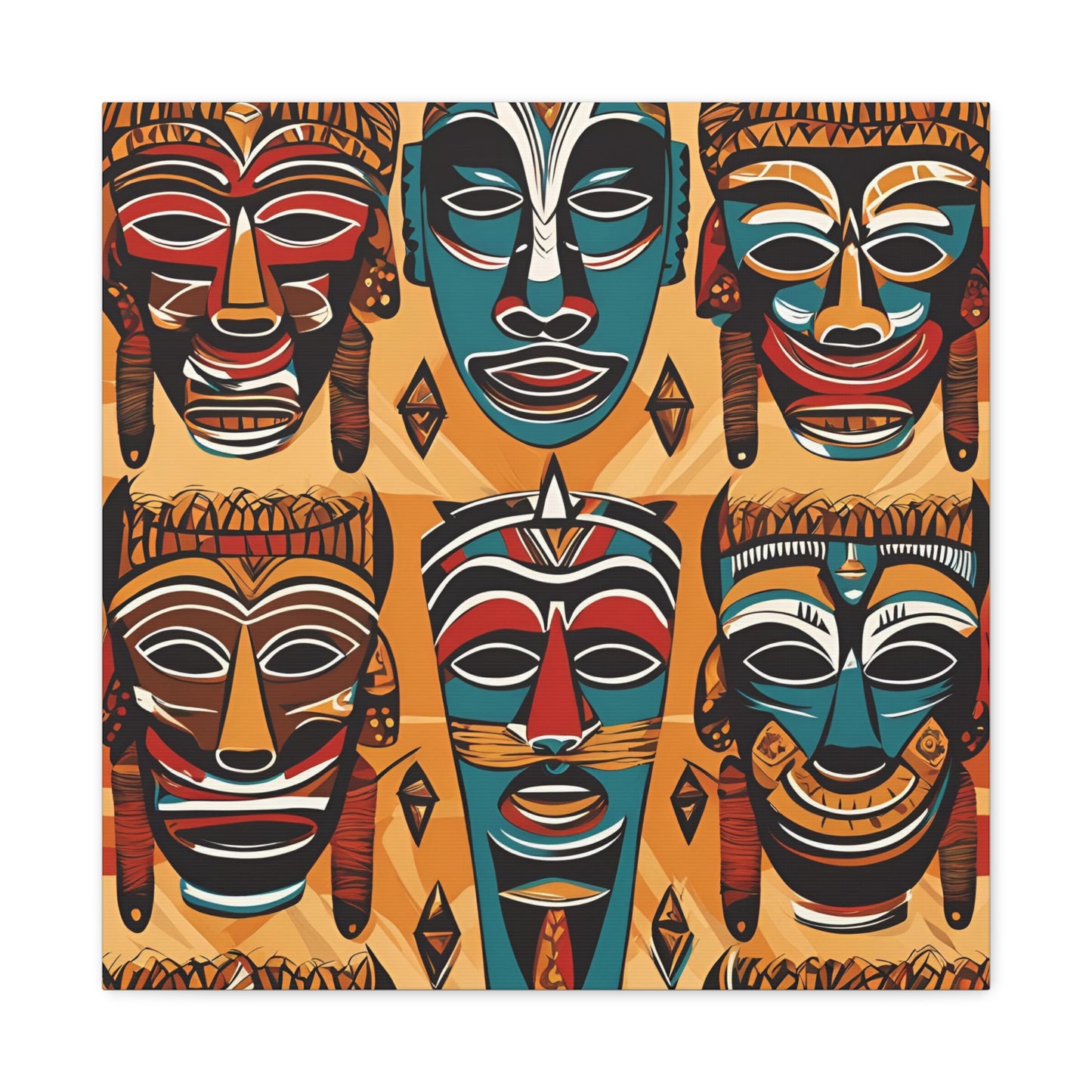 Vibrant African Tribal Masks & Symbols Canvas Gallery Wraps - Unique African Art Home Decor