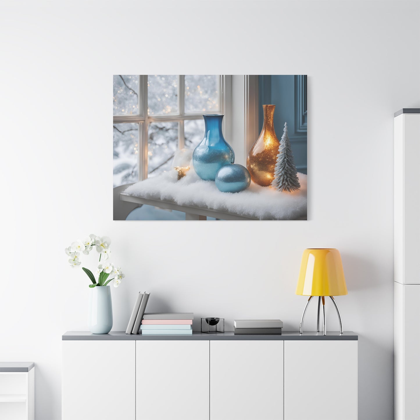 Festive Matte Canvas Wall Art – Elegant Winter Décor in Blue & Gold | Crafted Canvass