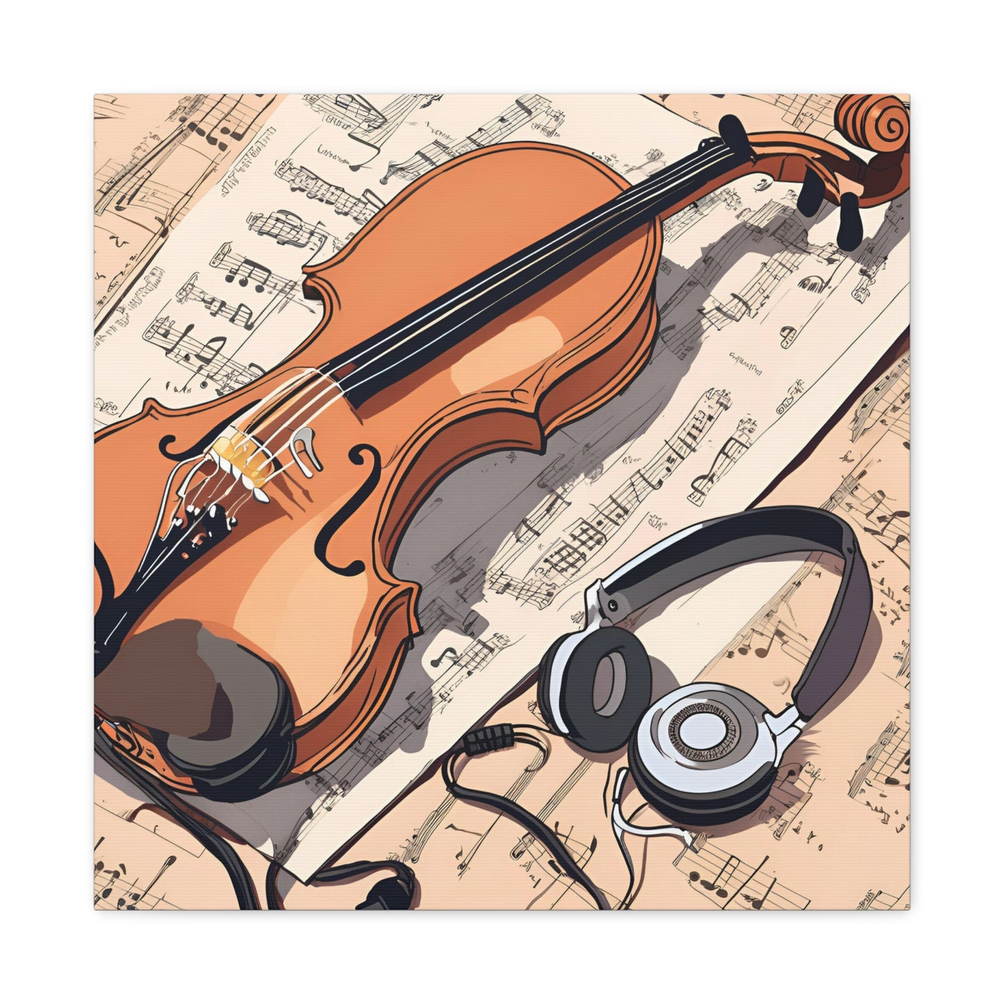 Musical Canvas Gallery Wrap – Violin and Headphones Wall Art