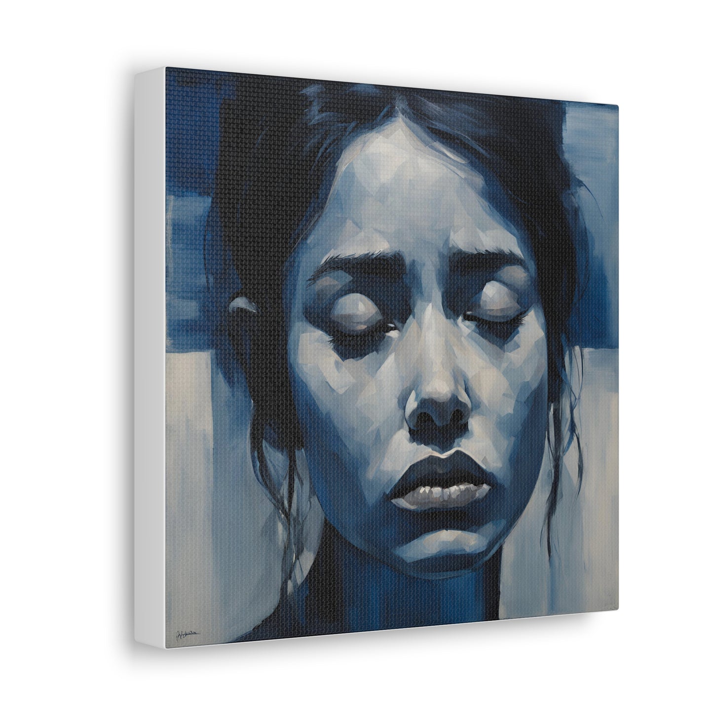 Emotive Canvas Gallery Wrap - Tranquil Blue Portrait Art for Modern Home Decor