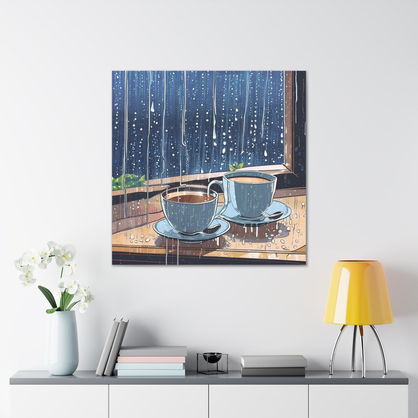 Cozy Rainy Day Canvas Gallery Wrap – Warm Coffee Art Still Life Art