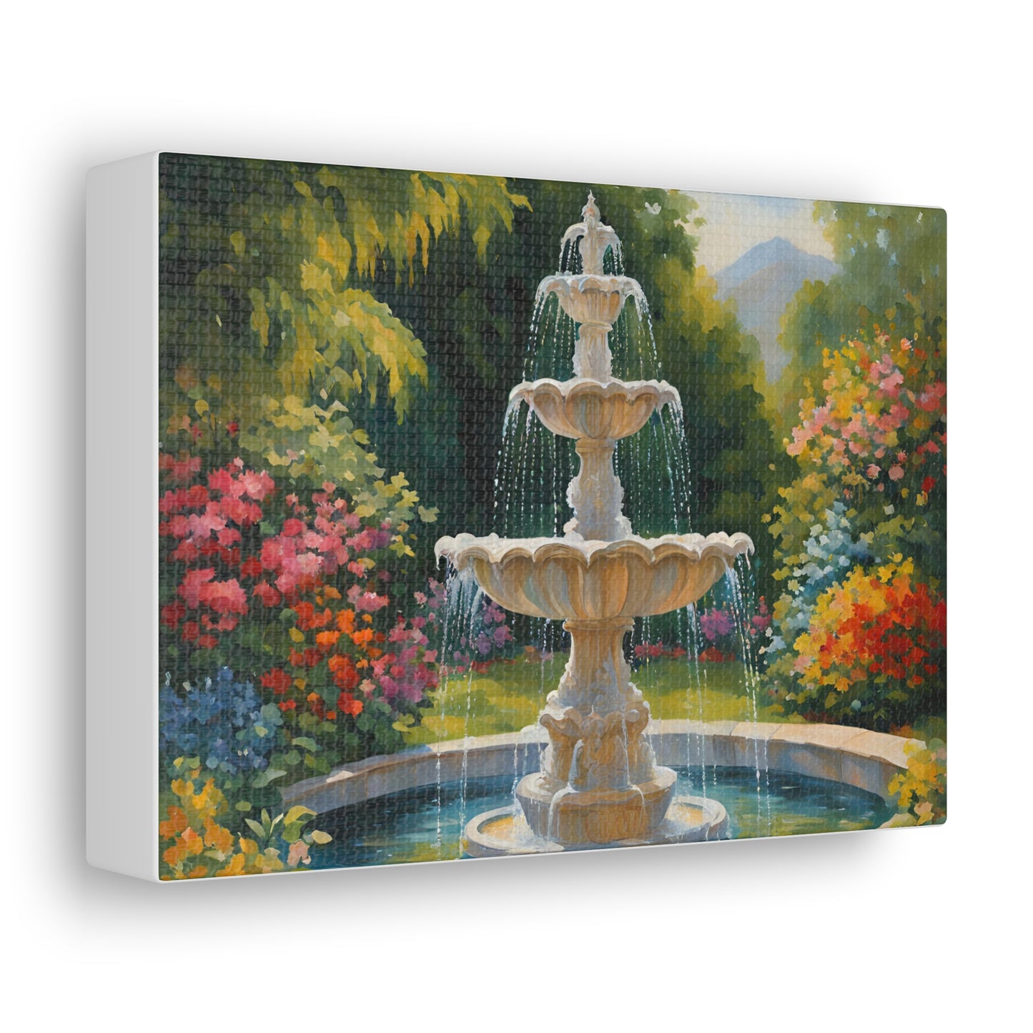 A Fountain in a Garden Canvas Gallery Wraps - Vibrant Home Decor for Nature Lovers