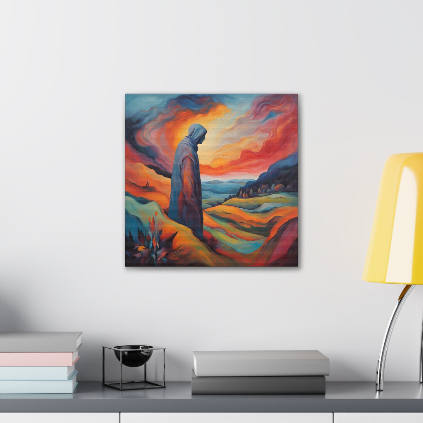 Expressionism Canvas Art - Serenity in Colorful Mountains