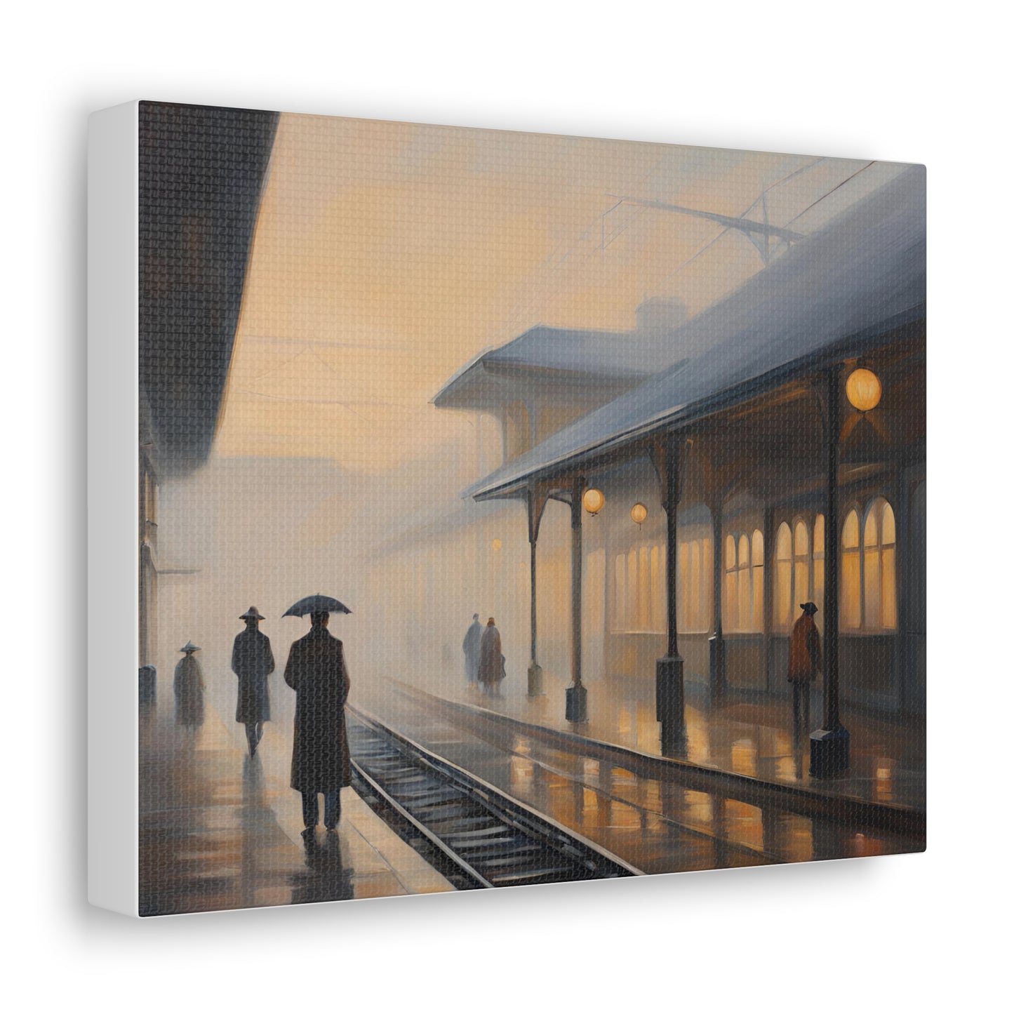 Serene Canvas Gallery Wrap - A Train Station at Dawn