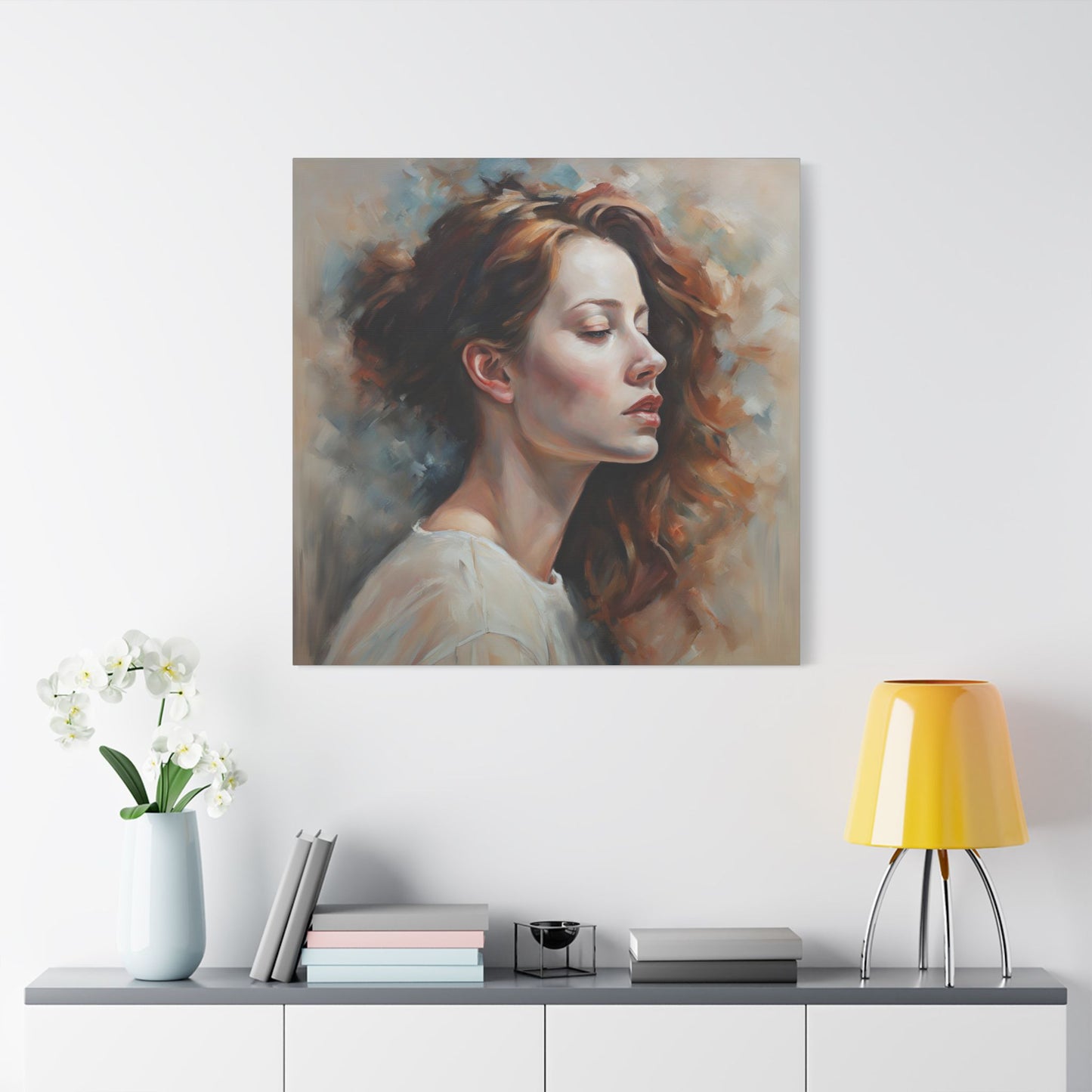 Elegant Satin Canvas Wall Art - Serene Profile Portrait Figurative