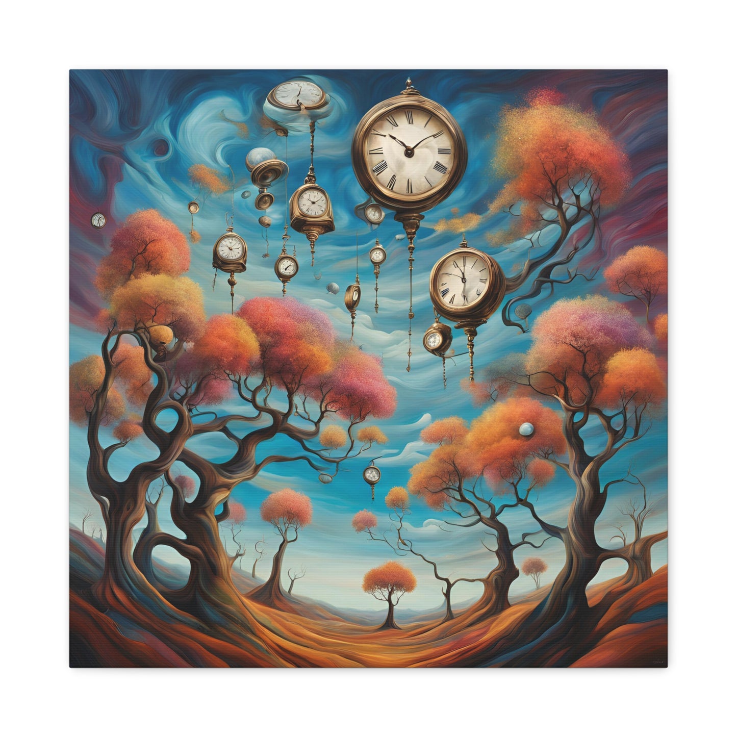 Surreal Wall Art Canvas - Dreamy Clock Trees Design