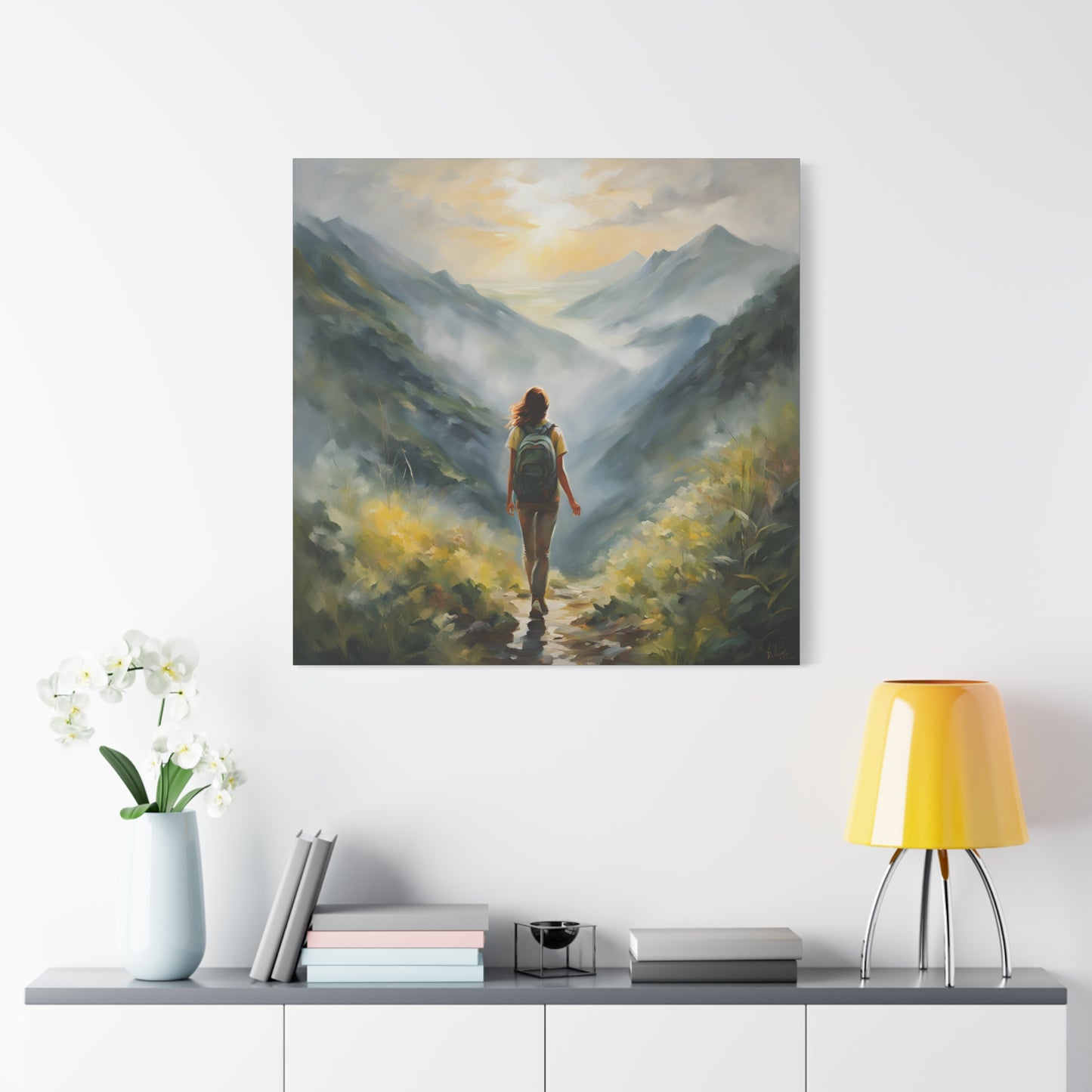 Inspirational Landscape Canvas Art - Dreamy Hiking Scene for Home Decor