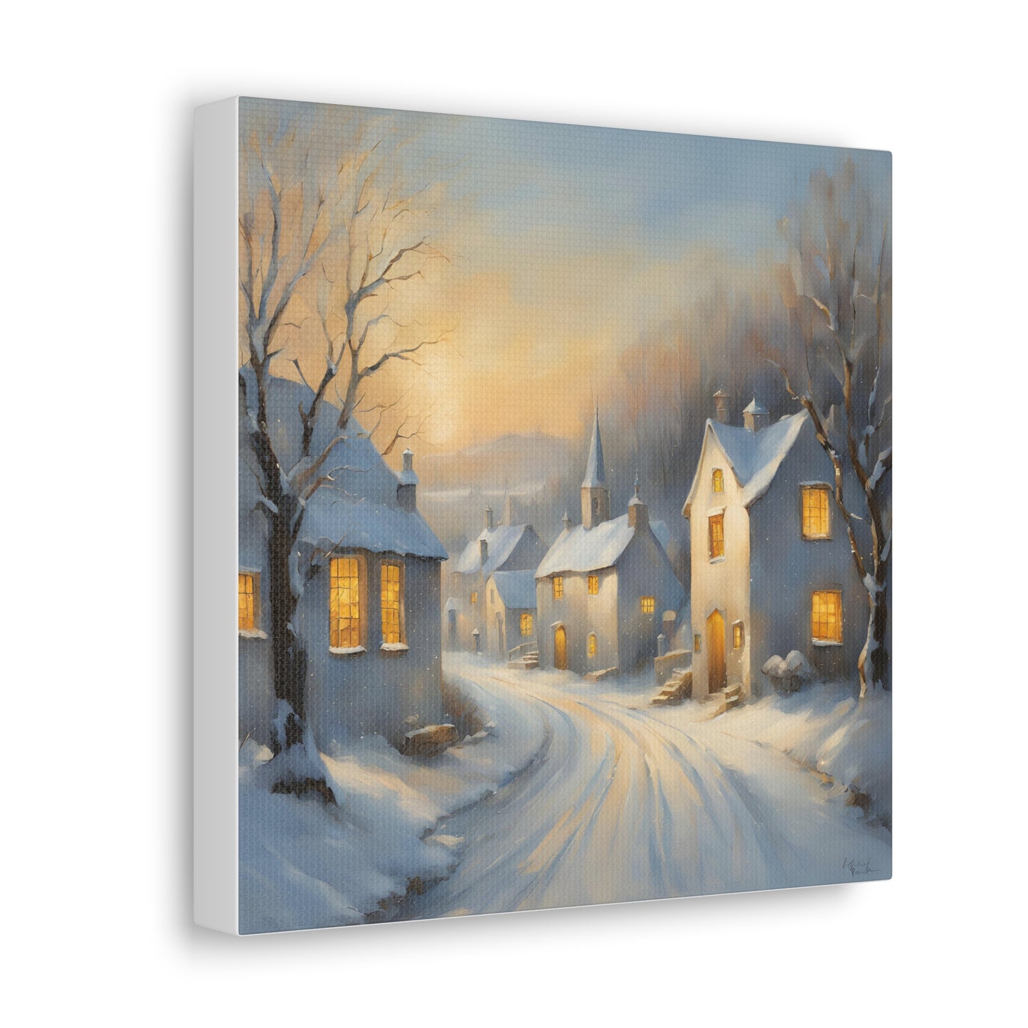 A Snowy Village Scen Canvas Gallery Wrap - Cozy Home Decor for the Holidays