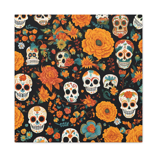 Colorful Skull Floral Canvas Wall Art - Day of the Dead Decor