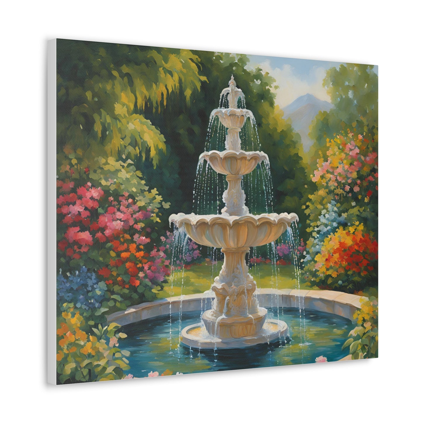 A Fountain in a Garden Canvas Gallery Wraps - Vibrant Home Decor for Nature Lovers