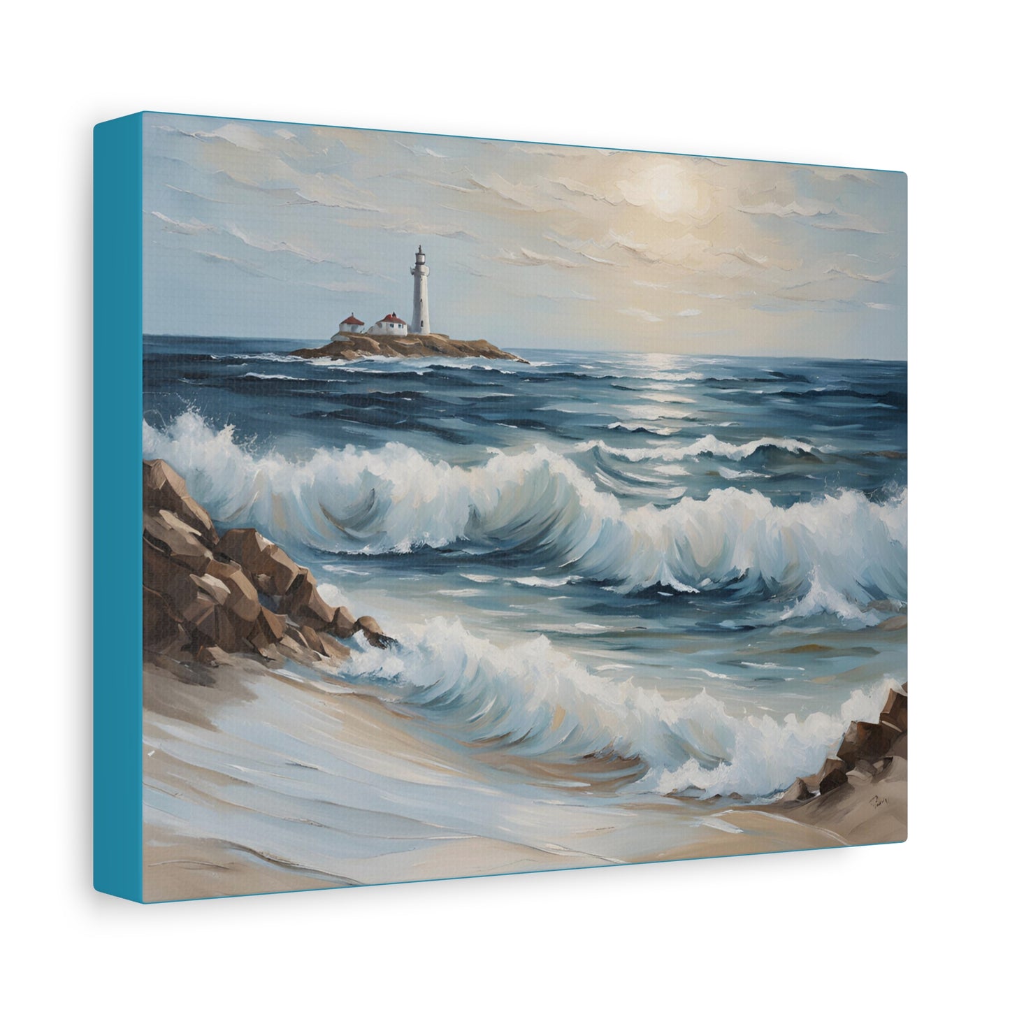 Ocean Waves Lighthouse Canvas Print – Coastal Home Decor for Serene Spaces