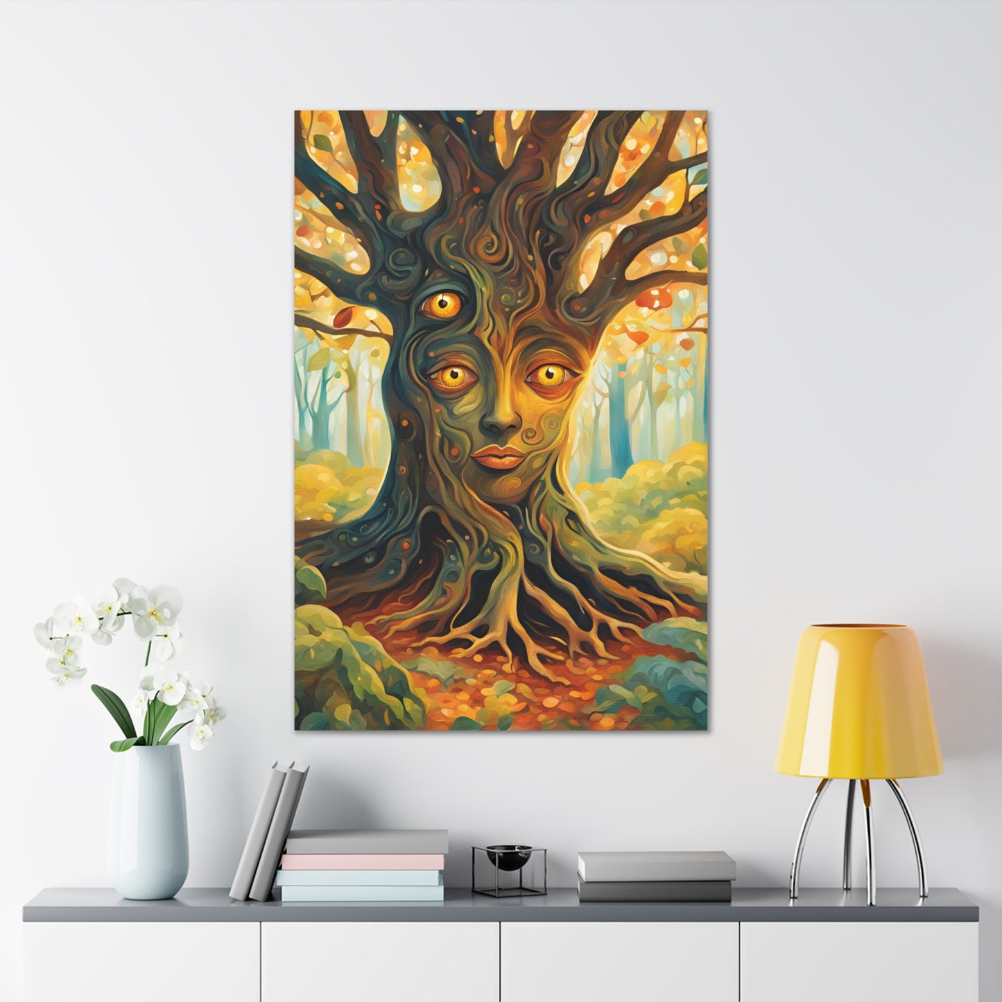 A mysterious tree with blinking eyes hidden in its bark - Nature-Inspired Wall Art for Home Decor