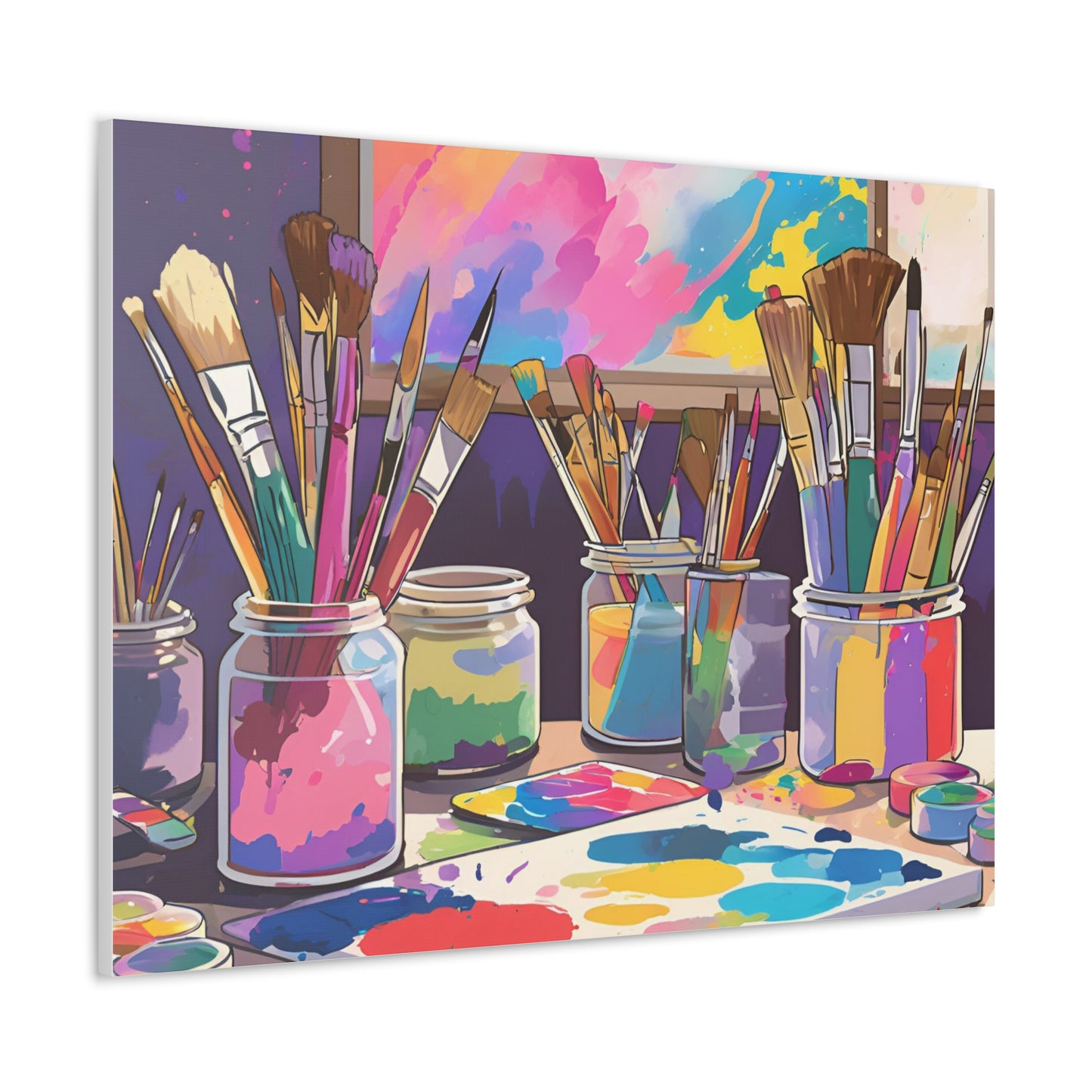 Vibrant Artist Canvas Gallery Wraps - Colorful Paint Palette & Brushes Art