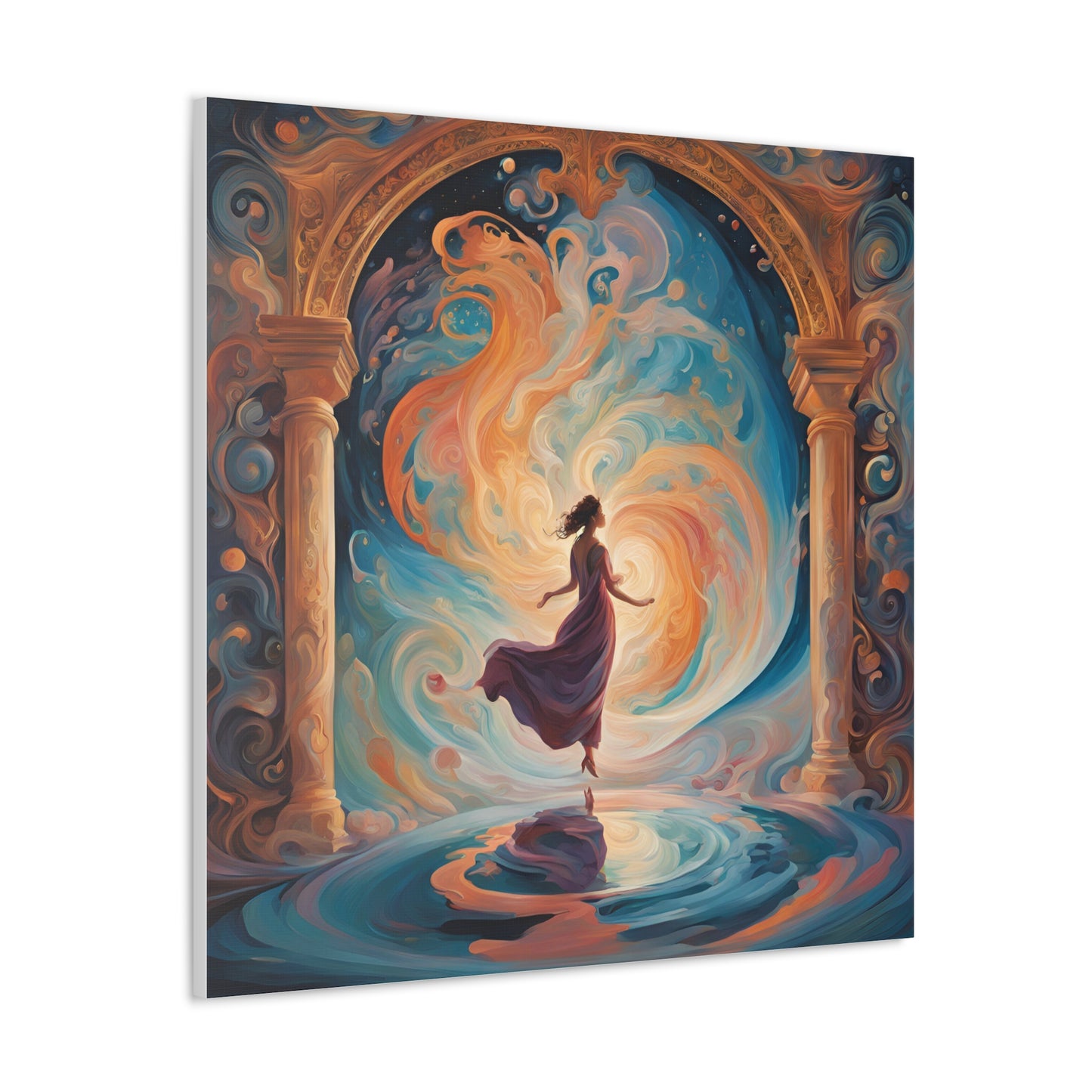 Whimsical Canvas Gallery Wrap - Dreamy Woman in Cosmic Swirl Art