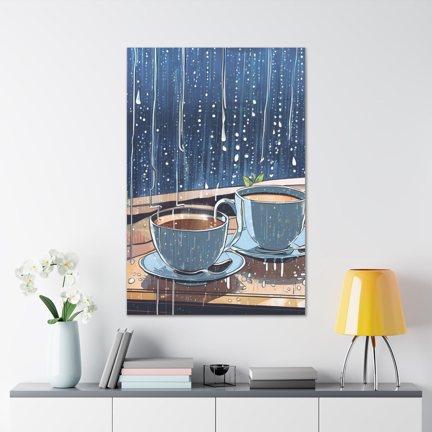 Cozy Rainy Day Canvas Gallery Wrap – Warm Coffee Art Still Life Art