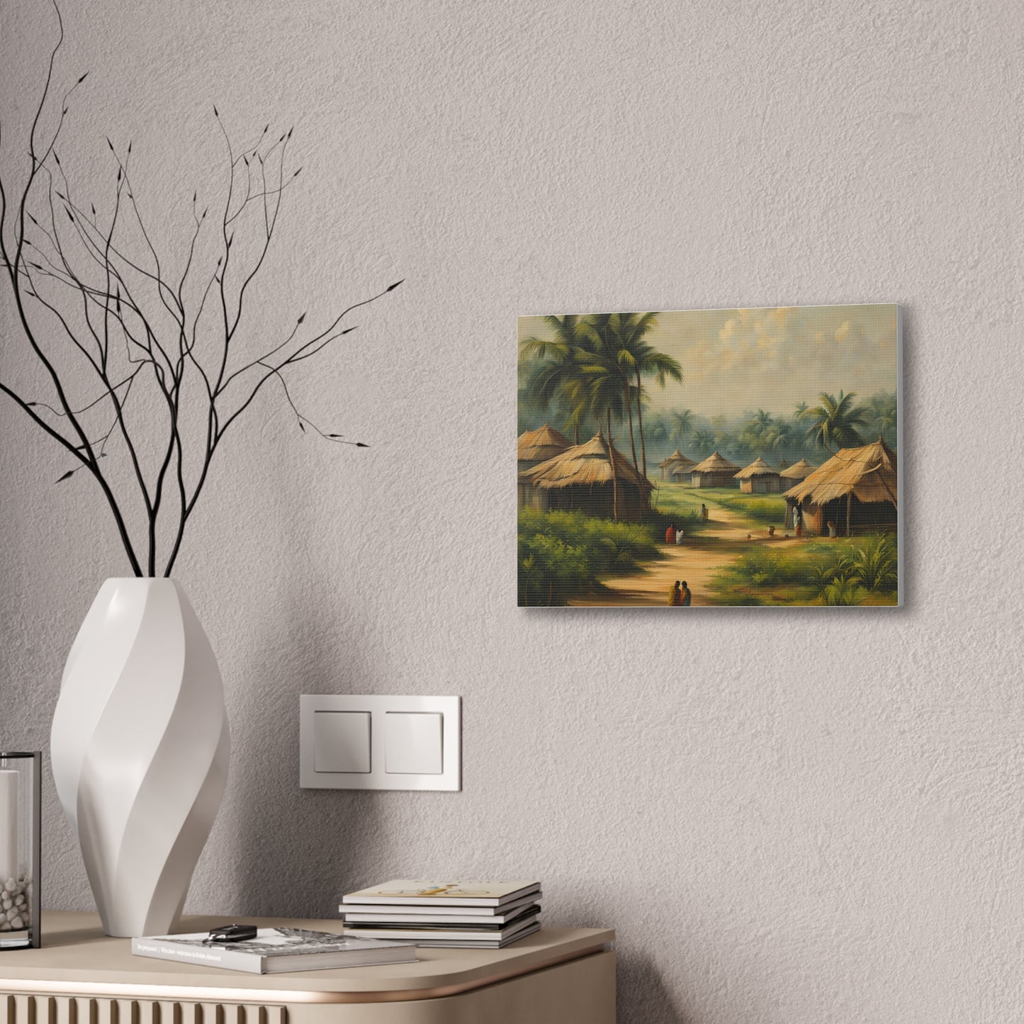 Tropical Village Canvas Art Print - Serene Landscape Wall Decor