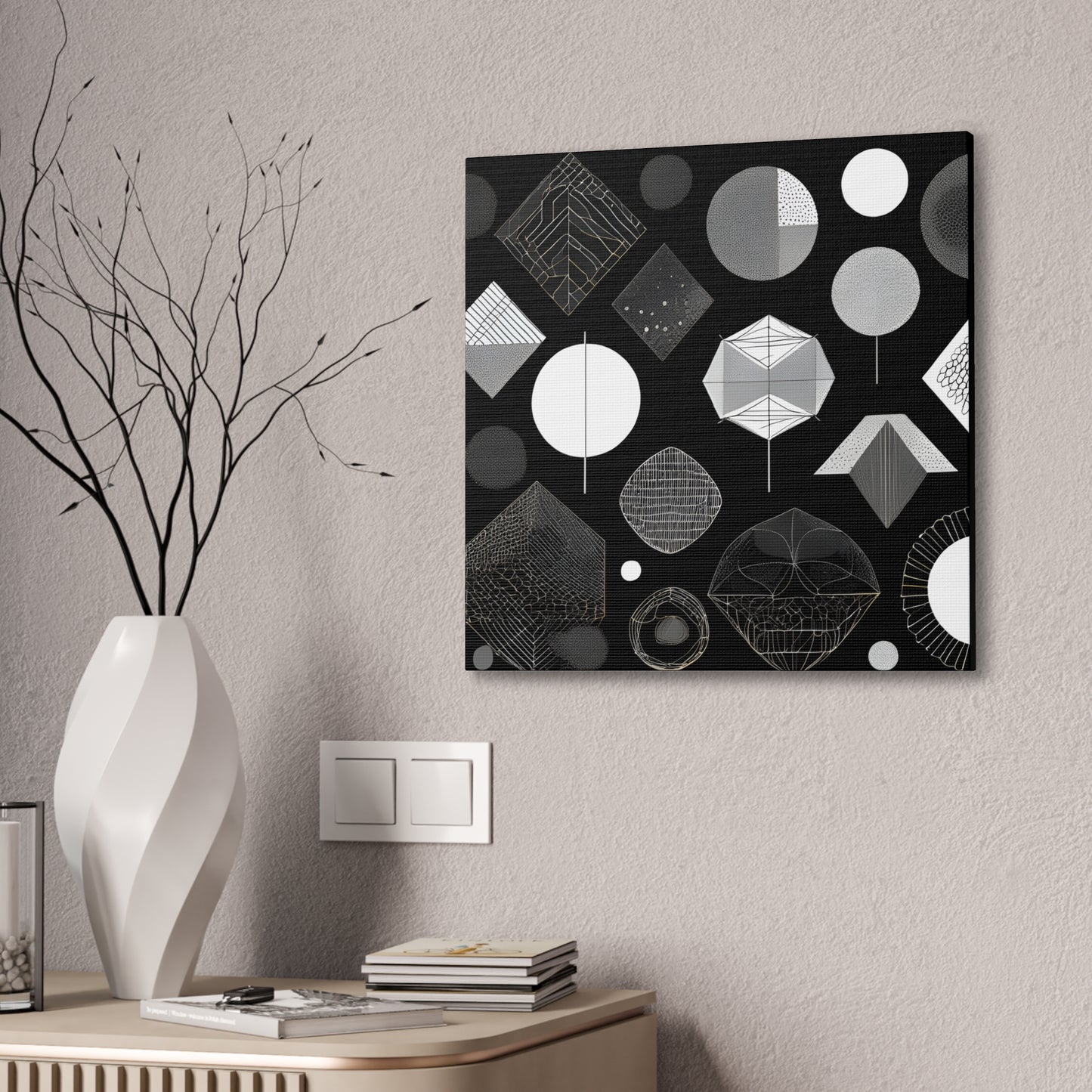 Modern Geometric Wall Art Canvas - Black and White Design for Home Decor Abstract Wall Art