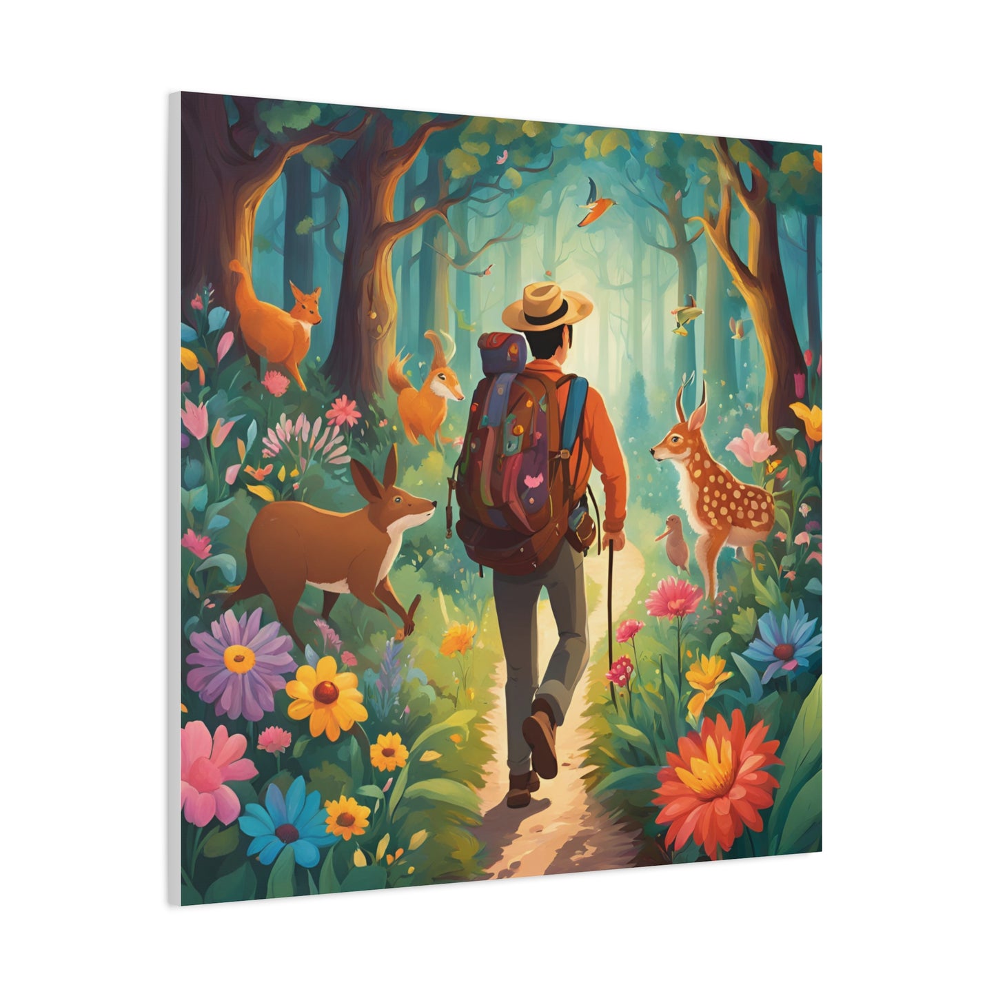 Nature Adventure Stretched Canvas Art - Whimsical Forest Scene