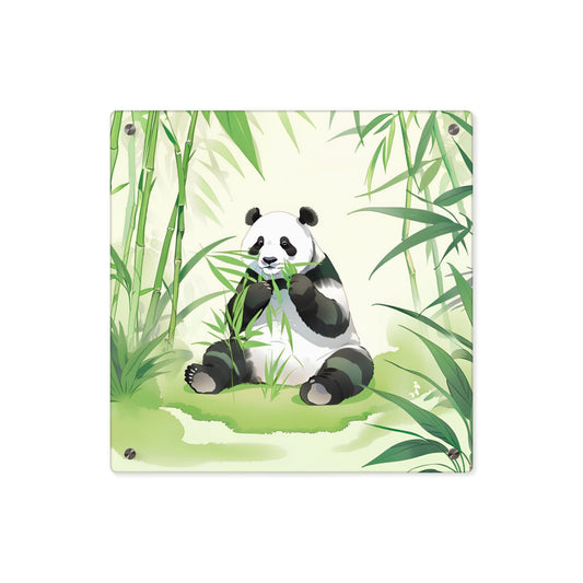 Panda Acrylic Wall Art Panel - Cute Panda Eating Bamboo Decor for Animal Lovers