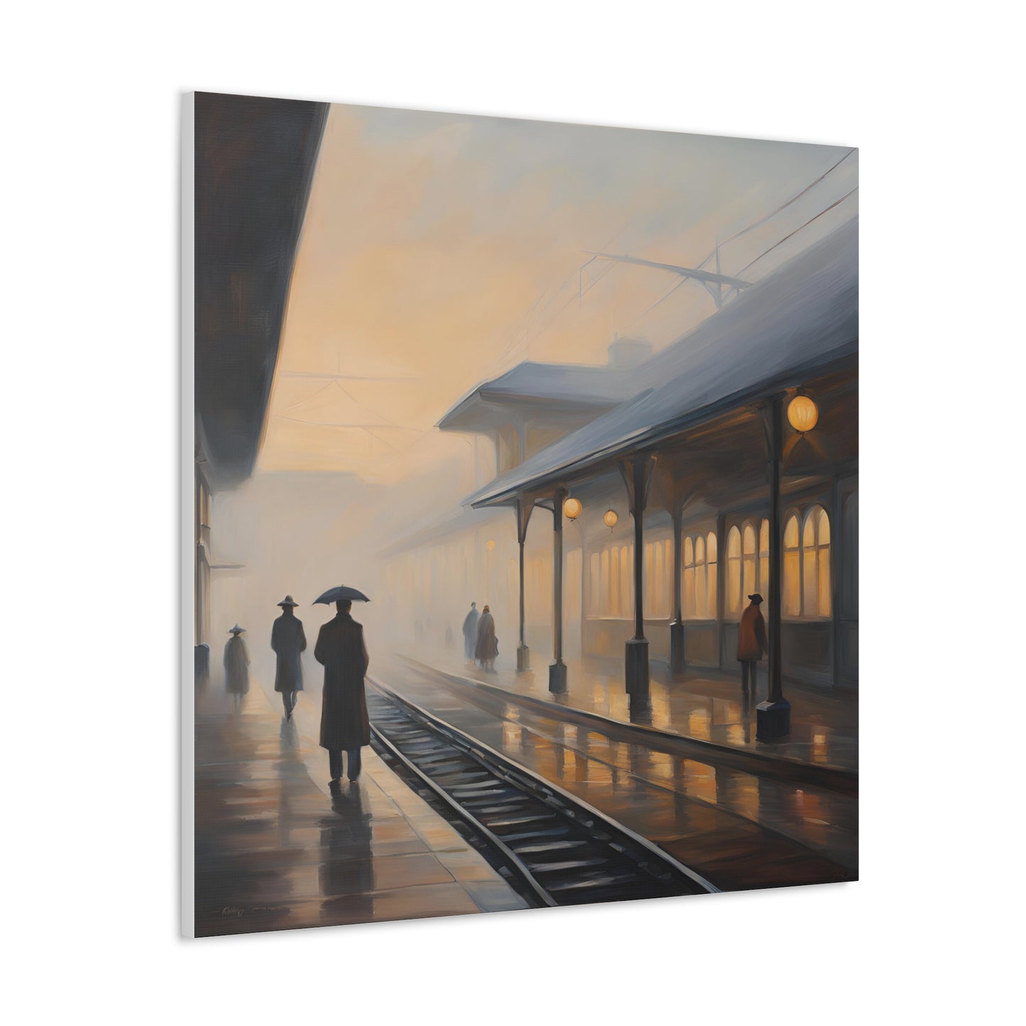 Serene Canvas Gallery Wrap - A Train Station at Dawn