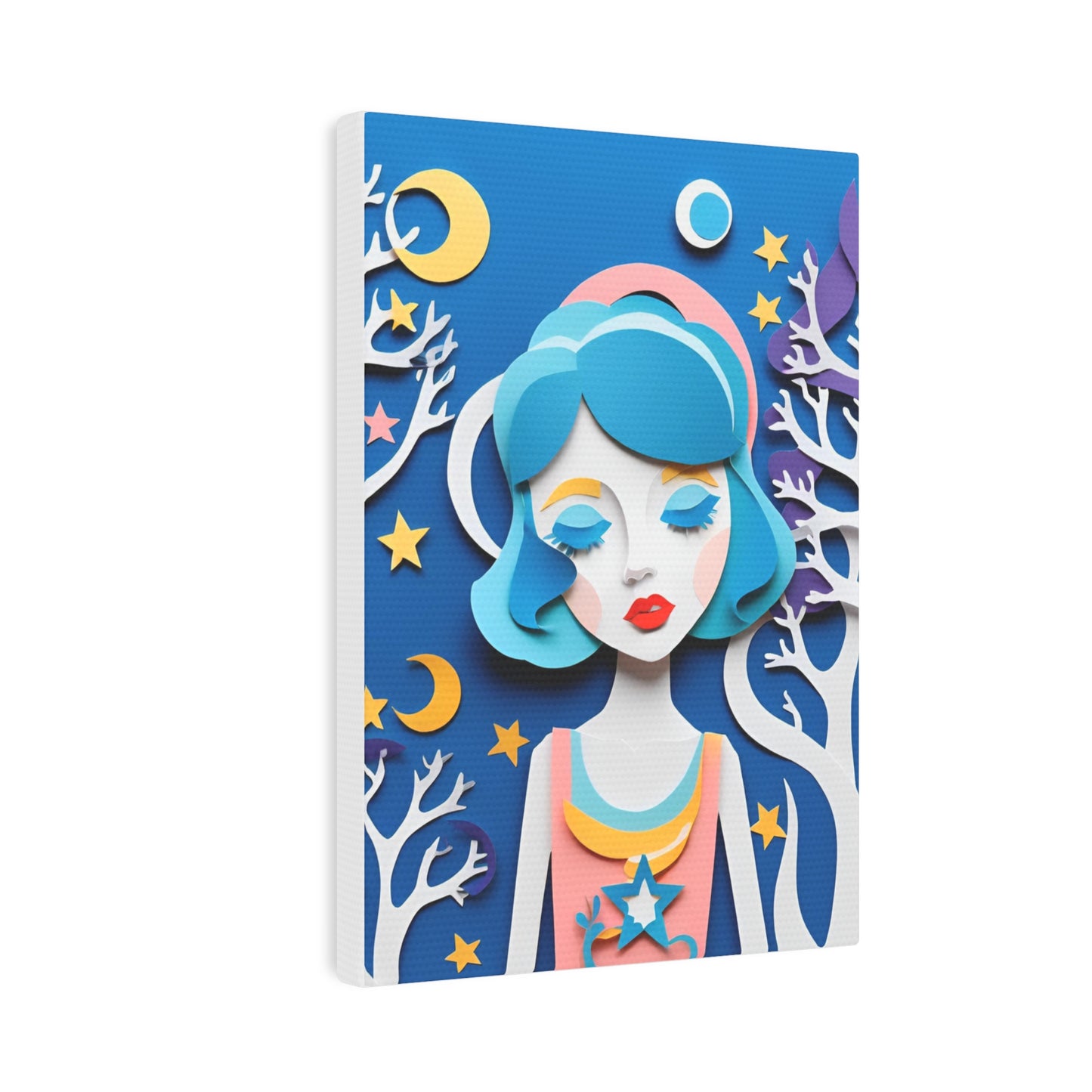 Whimsical Canvas Photo Tile - Dreamy Girl in Moonlit Forest