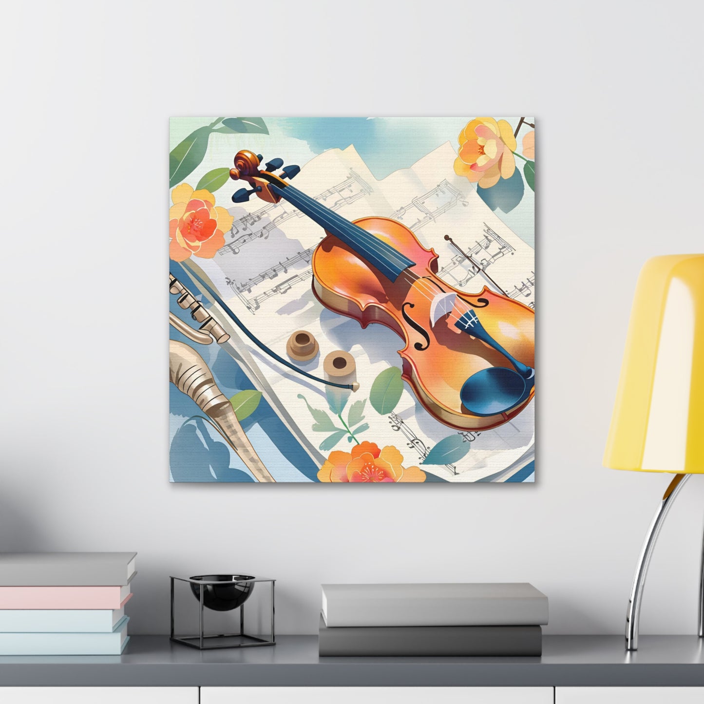 Musical Canvas Gallery Wraps | Colorful Violin and Sheet Music Art