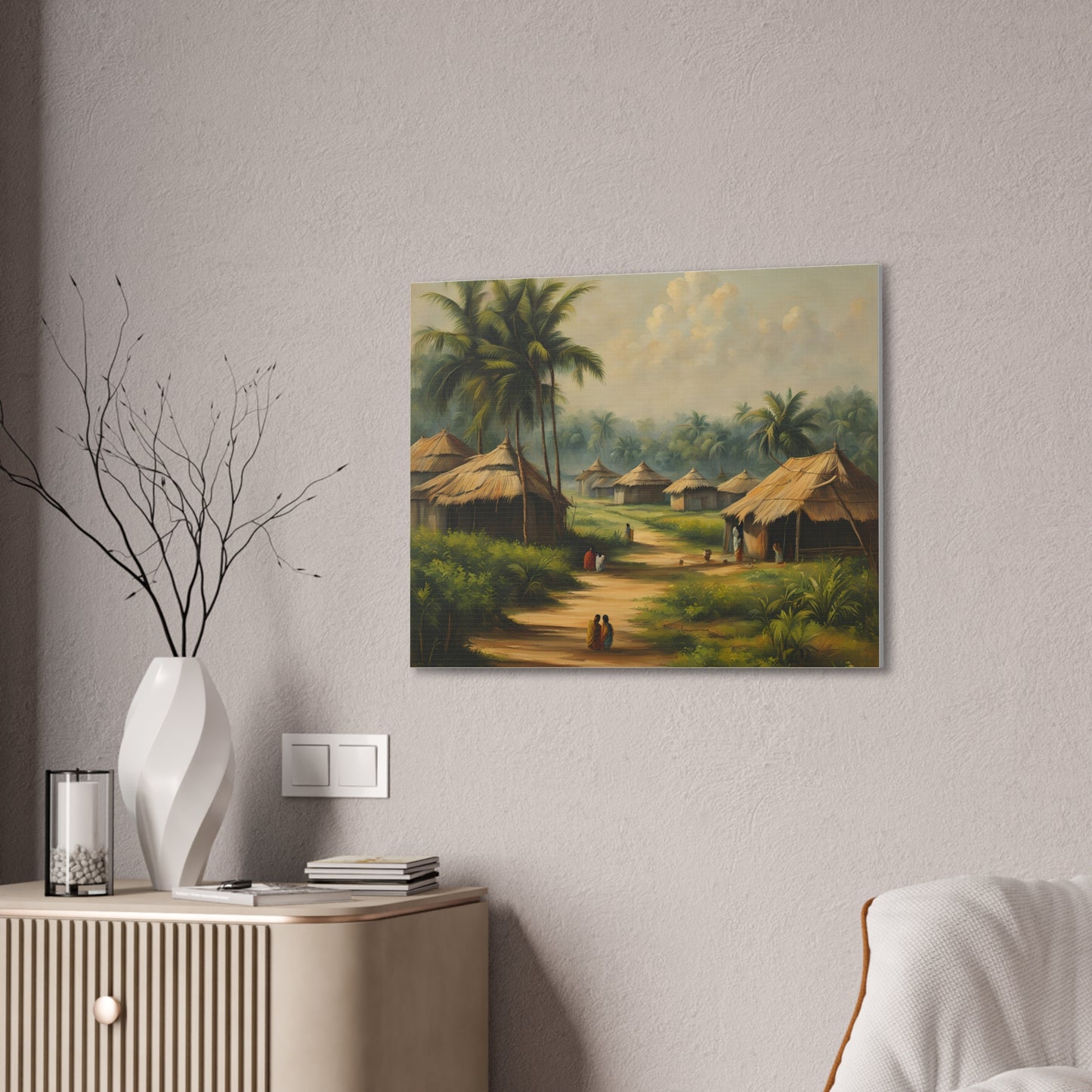 Tropical Village Canvas Art Print - Serene Landscape Wall Decor