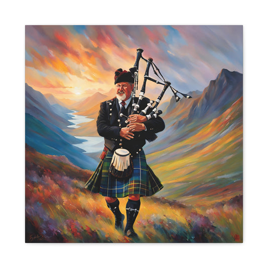 Canvas Gallery Wrap - Scottish Highlander Bagpiper Art for Home Decor