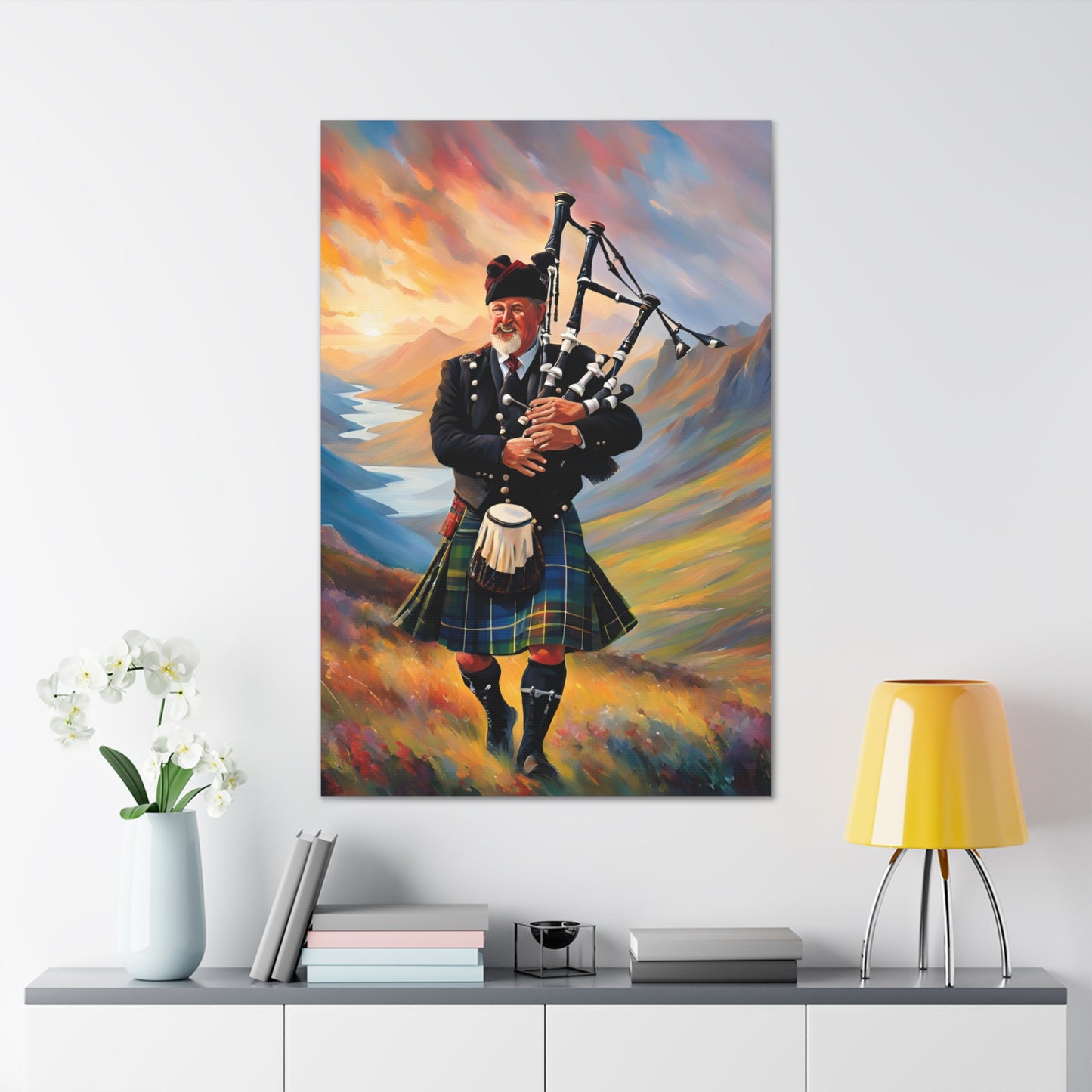 Canvas Gallery Wrap - Scottish Highlander Bagpiper Art for Home Decor