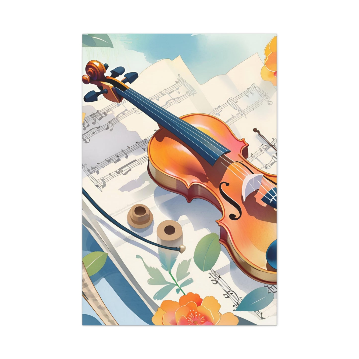 Musical Canvas Gallery Wraps | Colorful Violin and Sheet Music Art