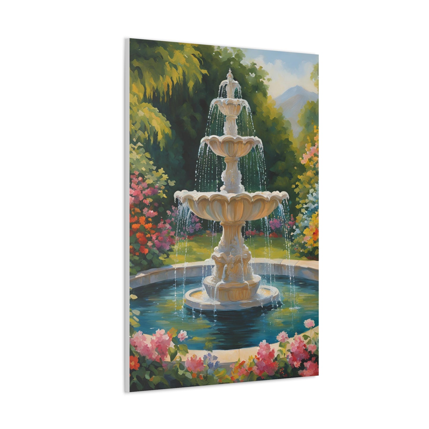 A Fountain in a Garden Canvas Gallery Wraps - Vibrant Home Decor for Nature Lovers