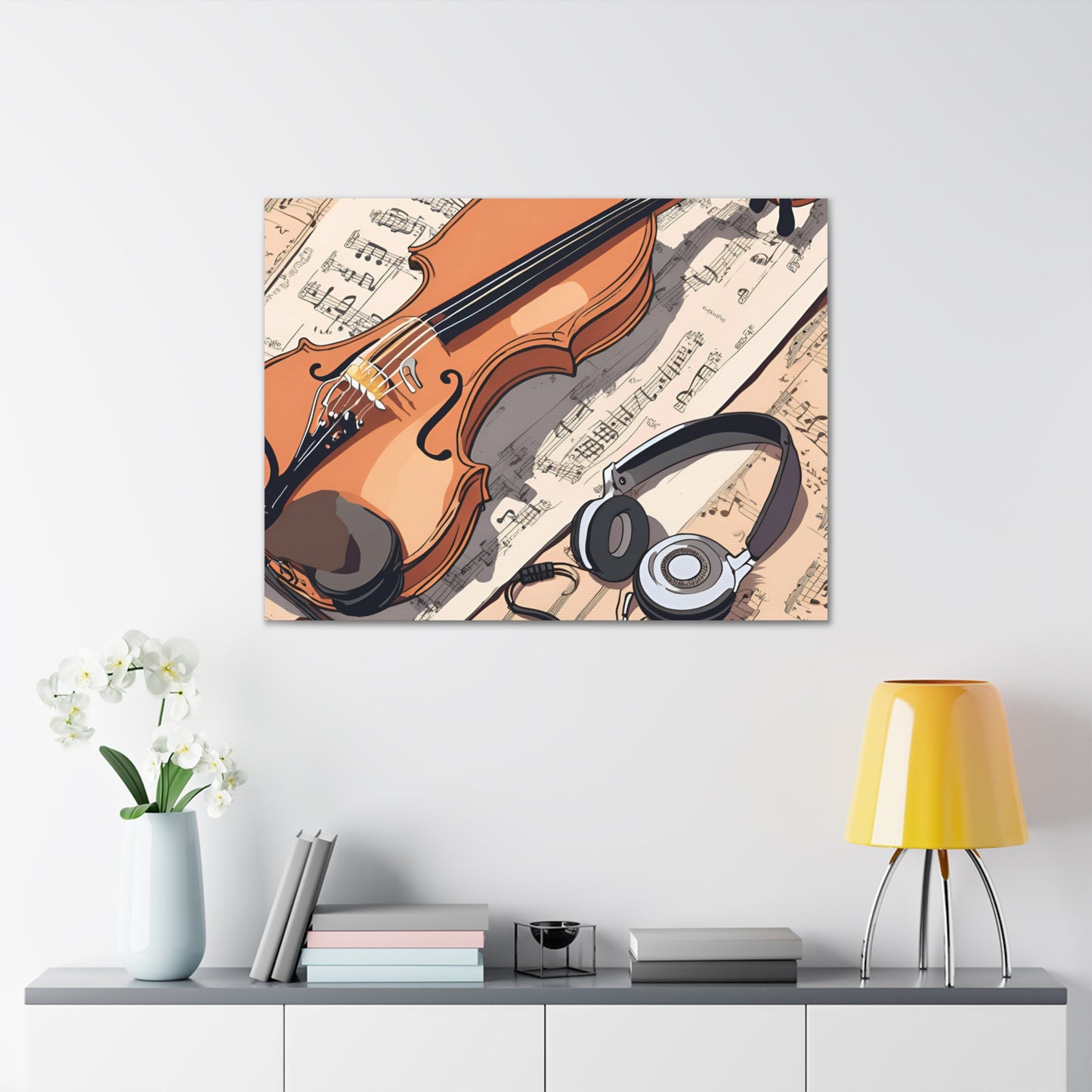 Musical Canvas Gallery Wrap – Violin and Headphones Wall Art