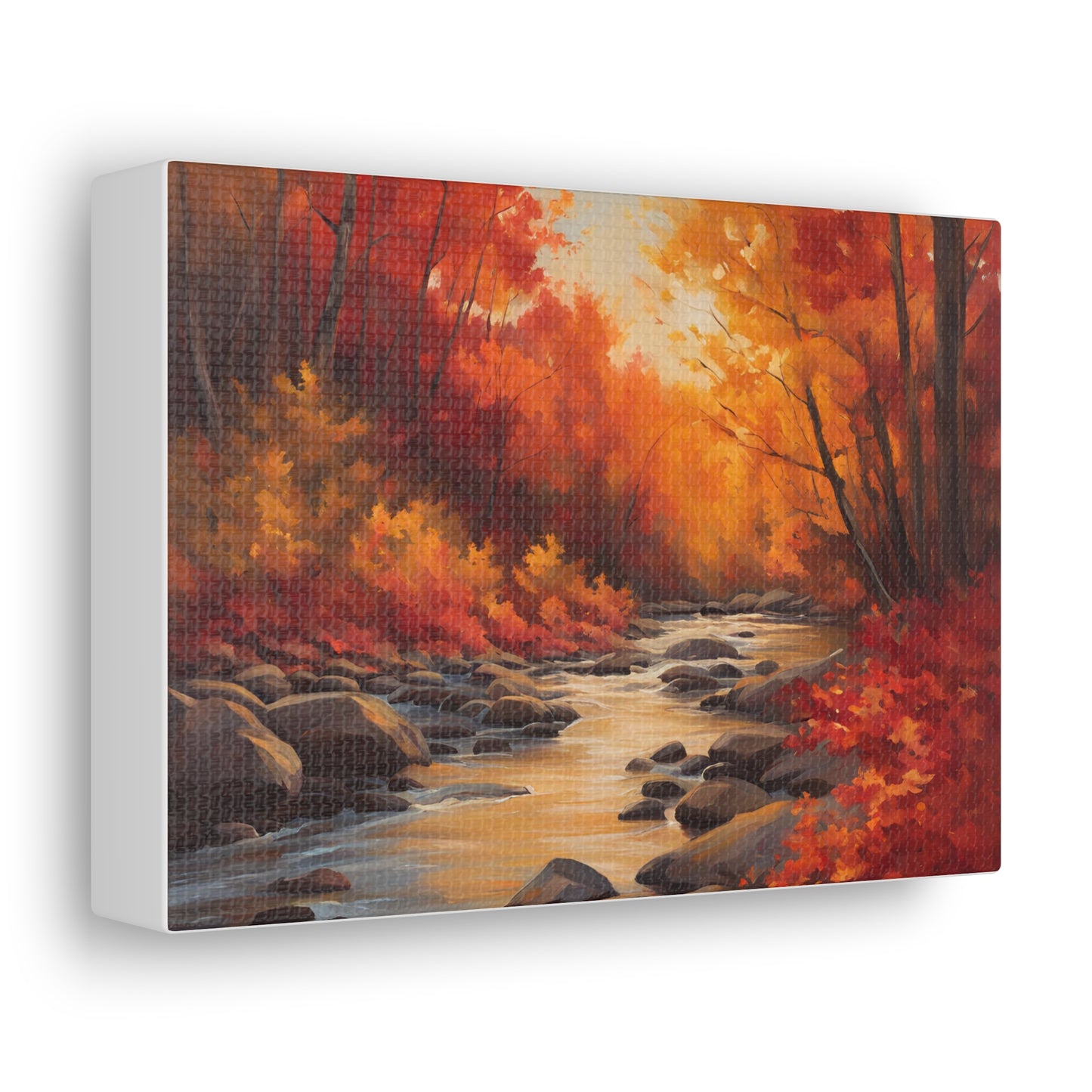 Autumn Leaves on a River Canvas Gallery Wrap - Scenic Wall Art for Home Decor