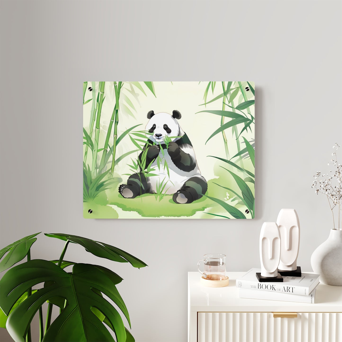 Panda Acrylic Wall Art Panel - Cute Panda Eating Bamboo Decor for Animal Lovers