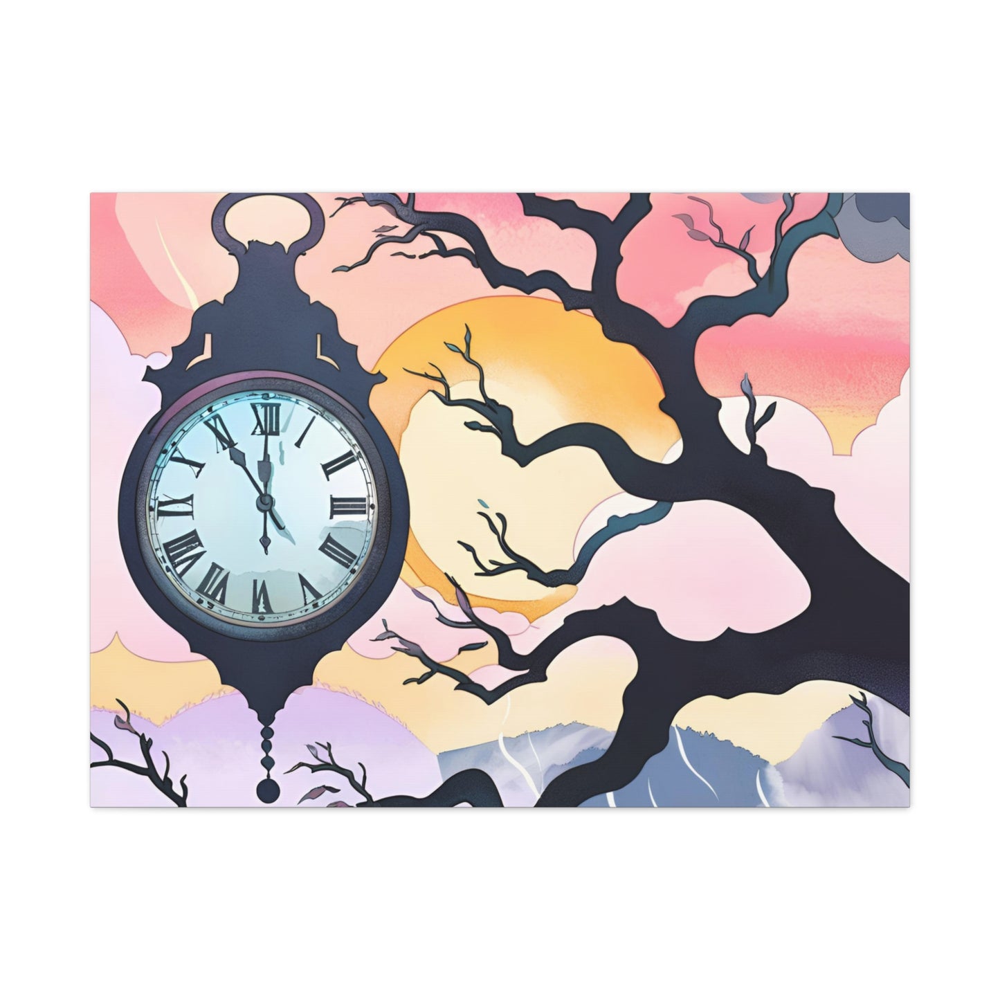 Dreamy Expressionism Canvas Gallery Wraps with Vintage Clock Design