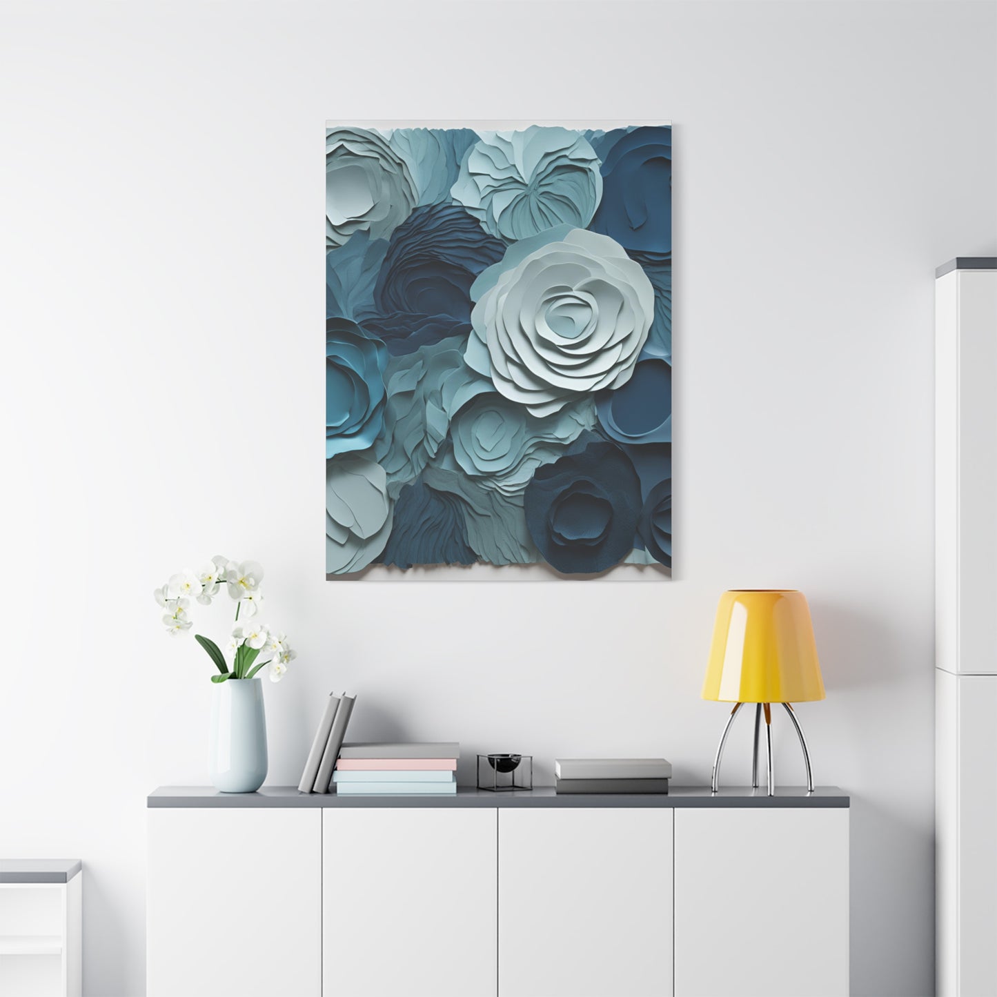 Elegant Blue Floral Canvas Print - Stretched Wall Art for Home Decor