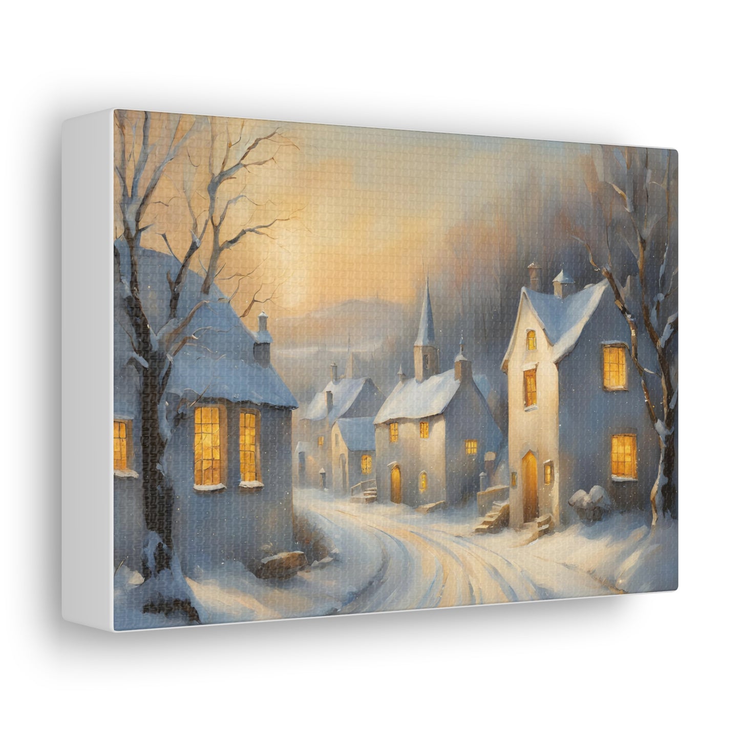 A Snowy Village Scen Canvas Gallery Wrap - Cozy Home Decor for the Holidays