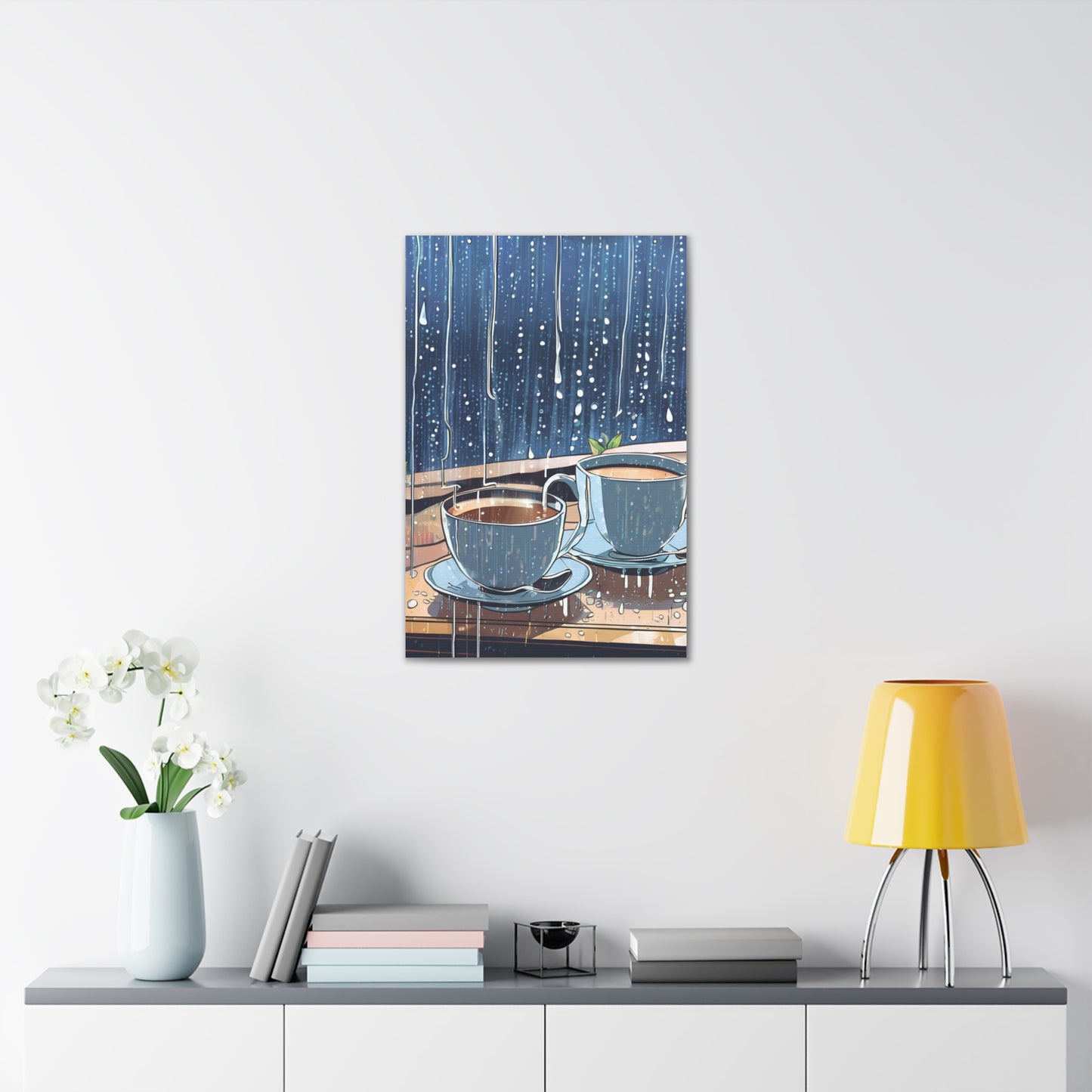 Cozy Rainy Day Canvas Gallery Wrap – Warm Coffee Art Still Life Art