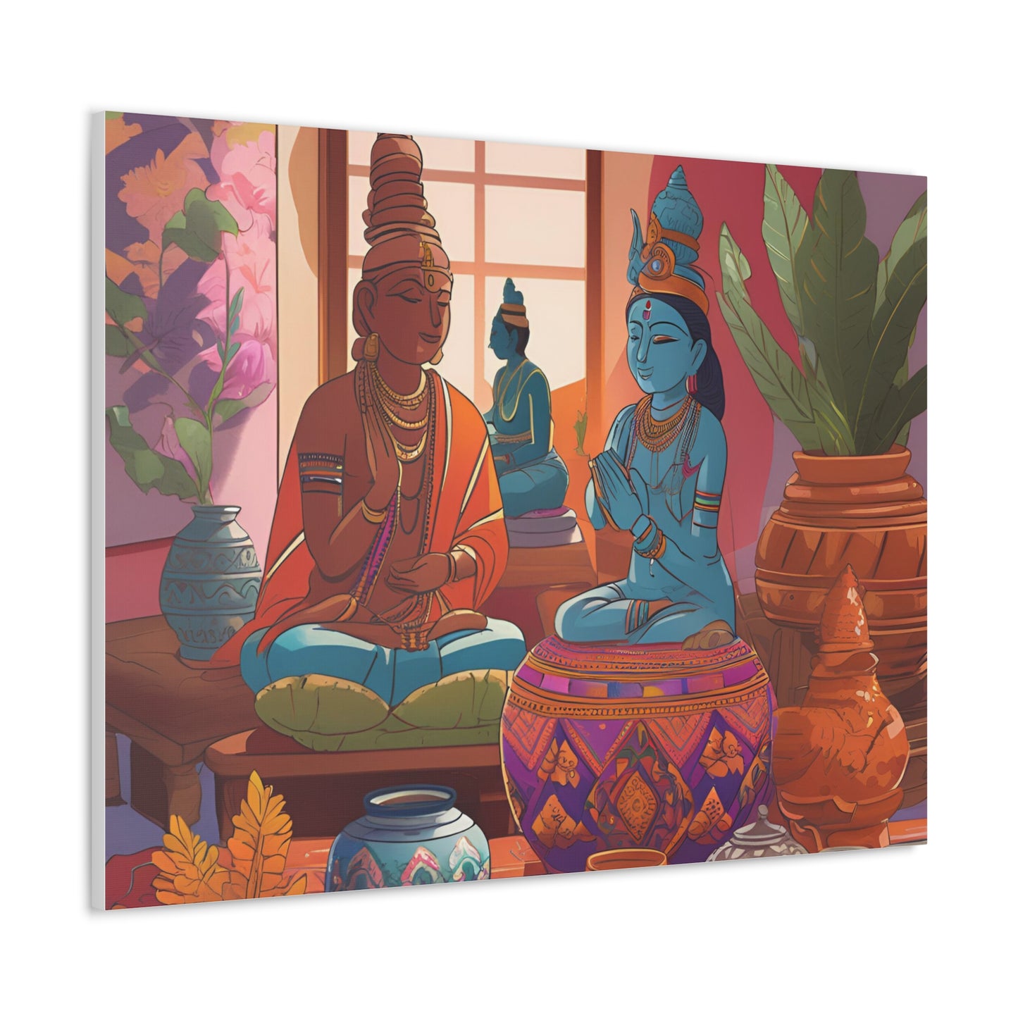 Vibrant Spiritual Canvas Gallery Wraps - Buddha & Krishna Artwork