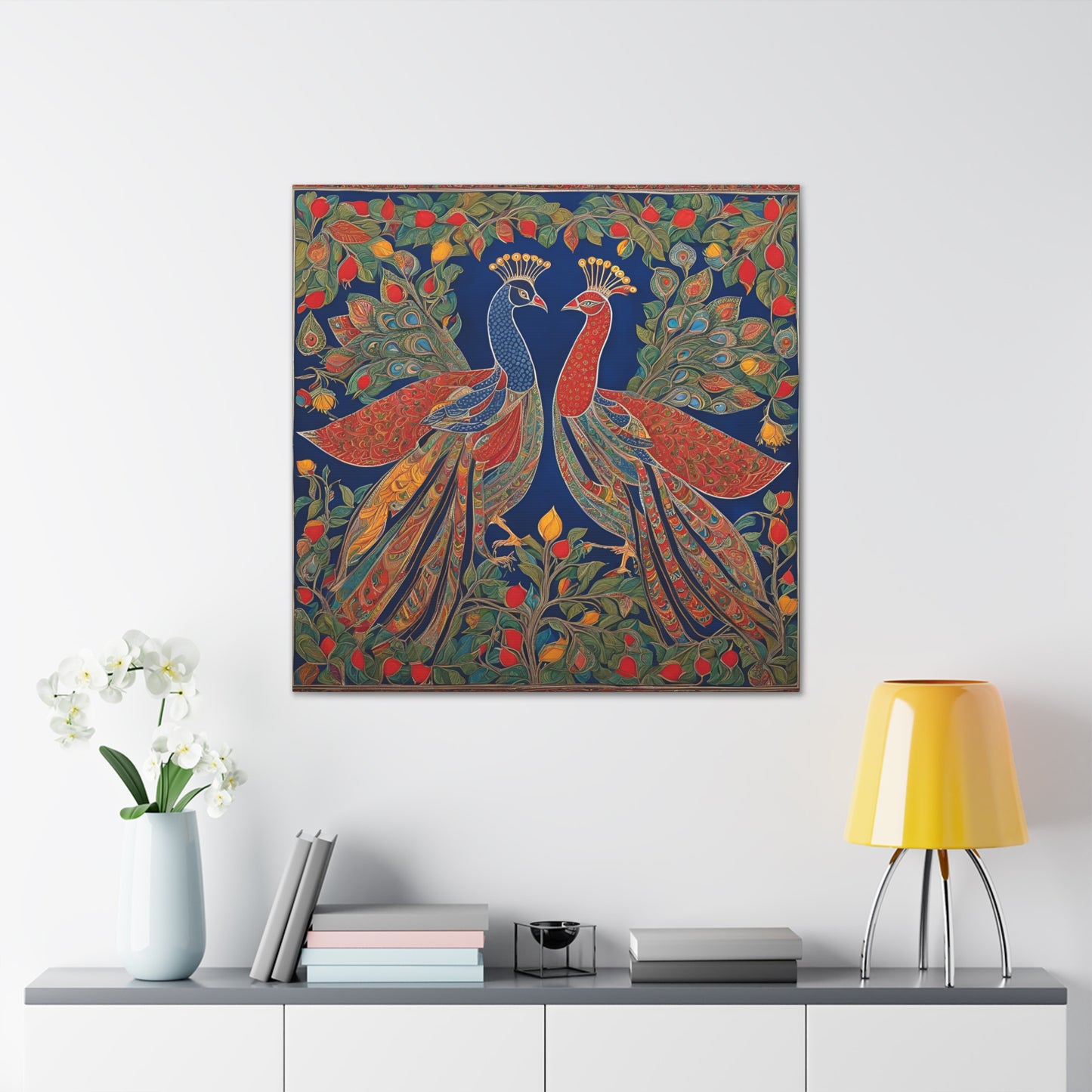 Peacock Love Canvas Gallery Wraps - Vibrant Wall Art for Home Décor Madhubani Art