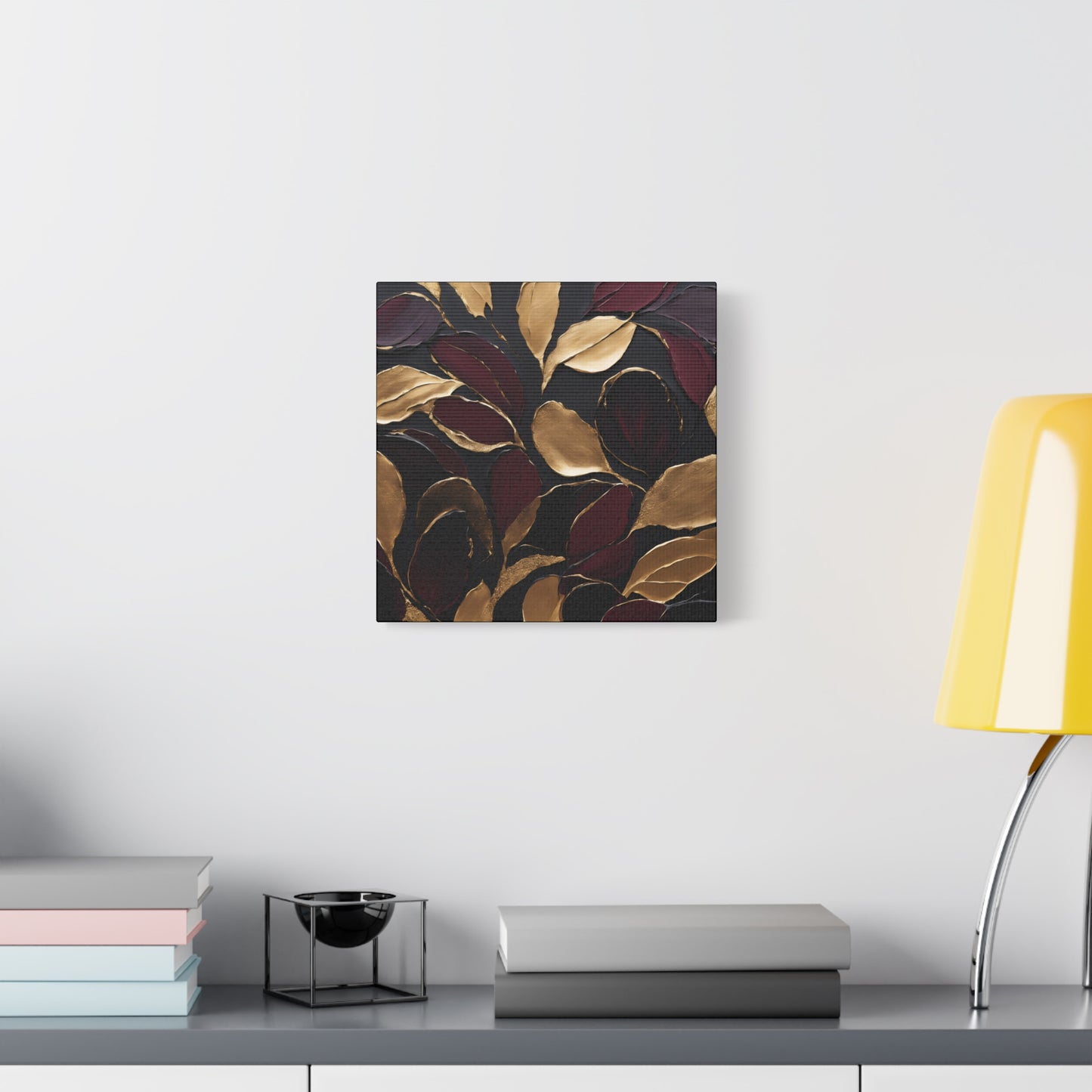 Elegant Abstract Floral Canvas Wall Art – Gold & Burgundy Home Décor