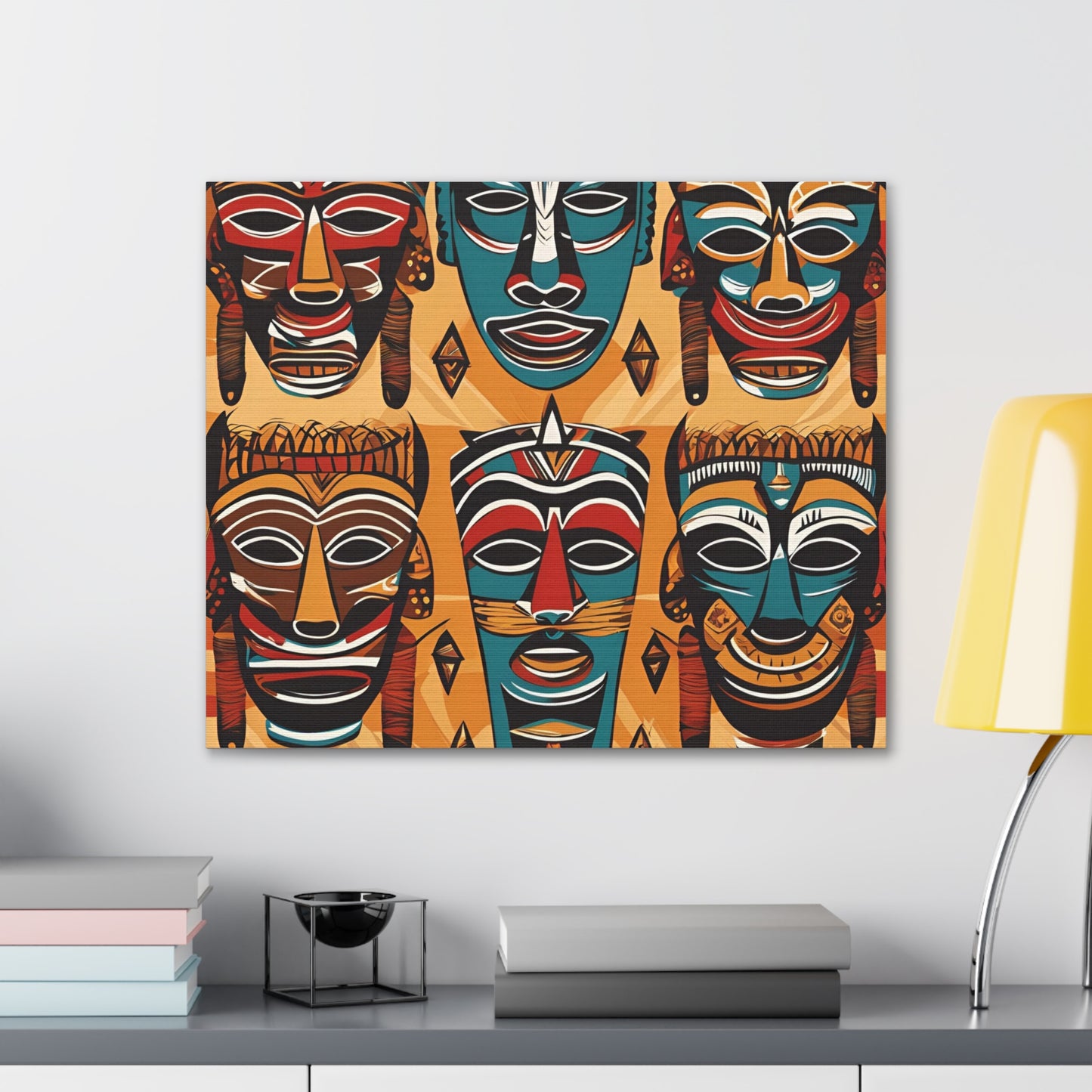 Vibrant African Tribal Masks & Symbols Canvas Gallery Wraps - Unique African Art Home Decor