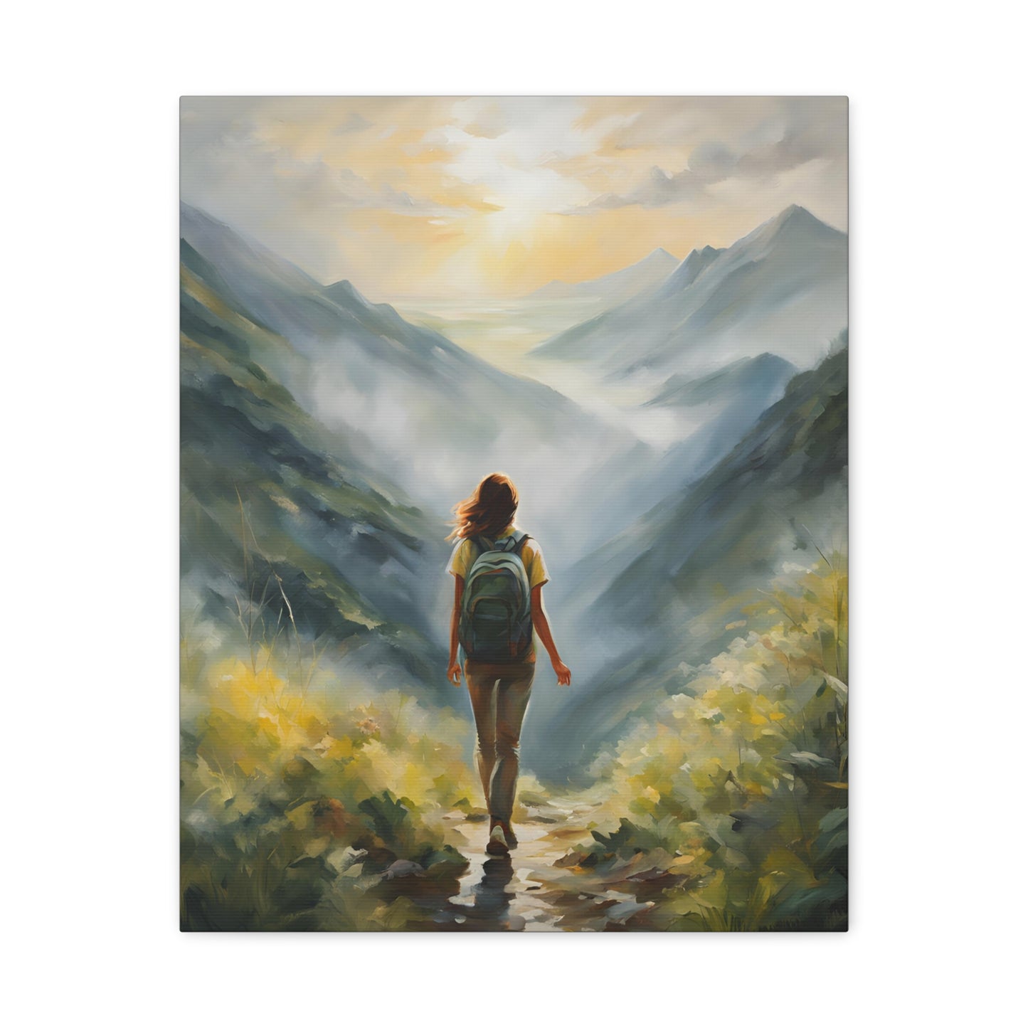 Inspirational Landscape Canvas Art - Dreamy Hiking Scene for Home Decor