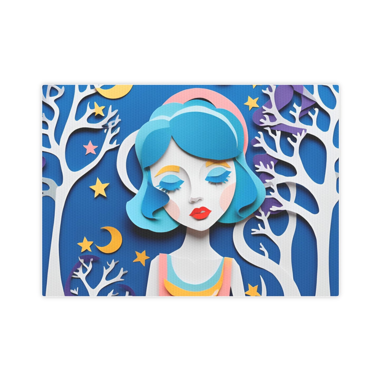 Whimsical Canvas Photo Tile - Dreamy Girl in Moonlit Forest